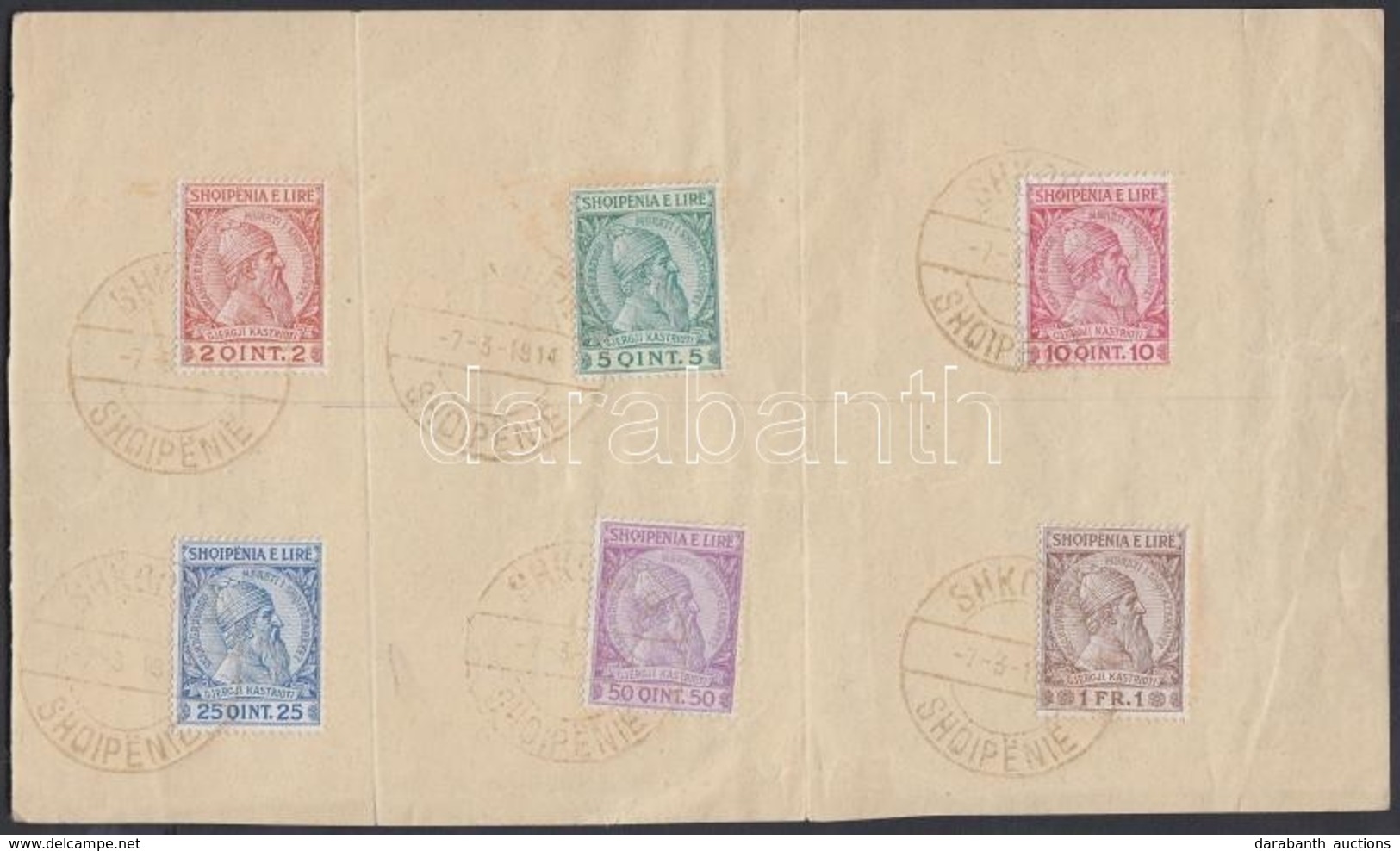 1913 Mi 29-34 Papírlapon Arany Szín? 'SHKODER' Alkalmi Bélyegzéssel (50 Példány Készült) / With Gold Special Cancellatio - Altri & Non Classificati