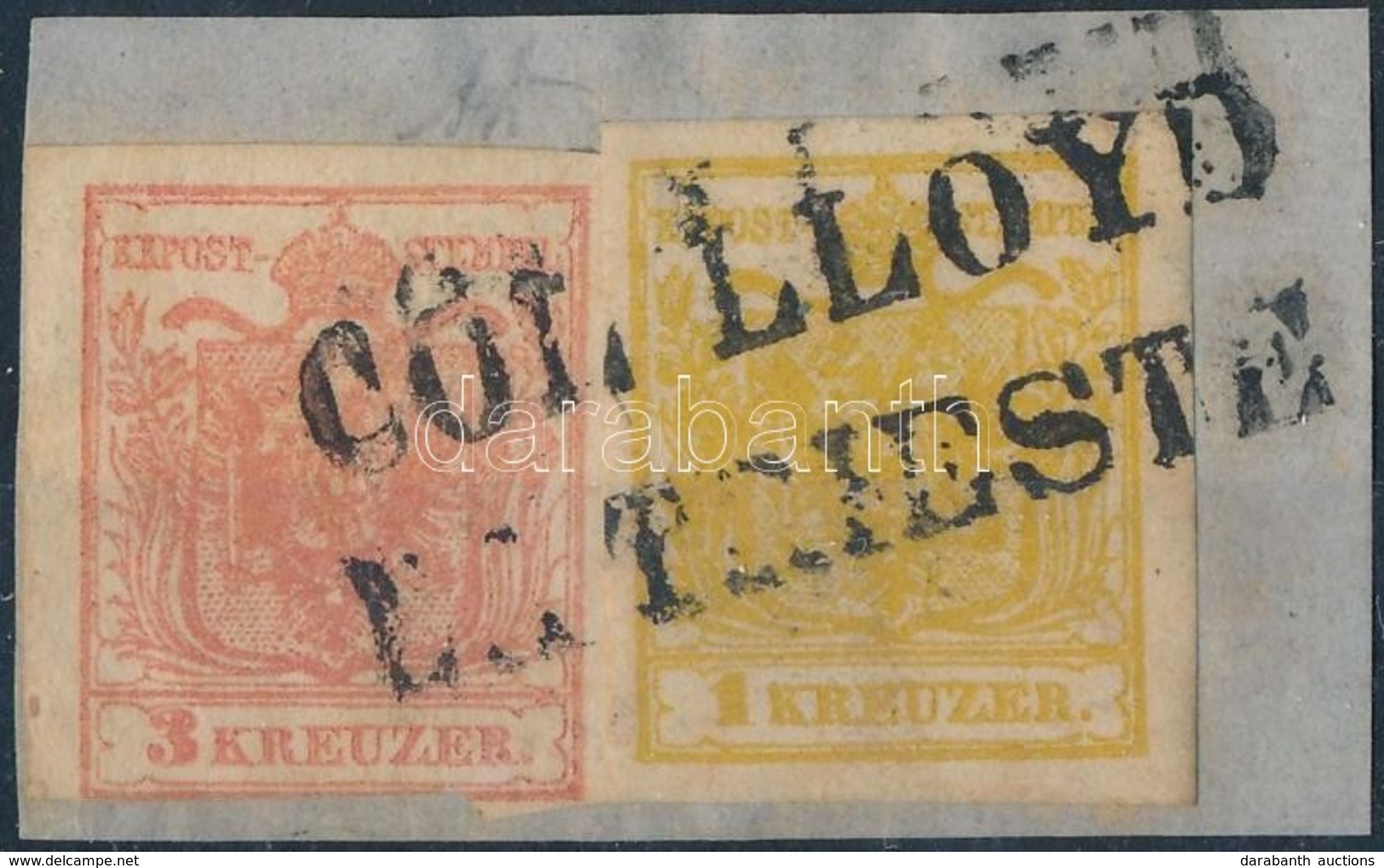 1850 1kr MP III. + 3kr MP III. 'COL LLOYD DA TRIESTE' (Ferchenbauer EUR 600,-) Certificate: Steiner - Altri & Non Classificati