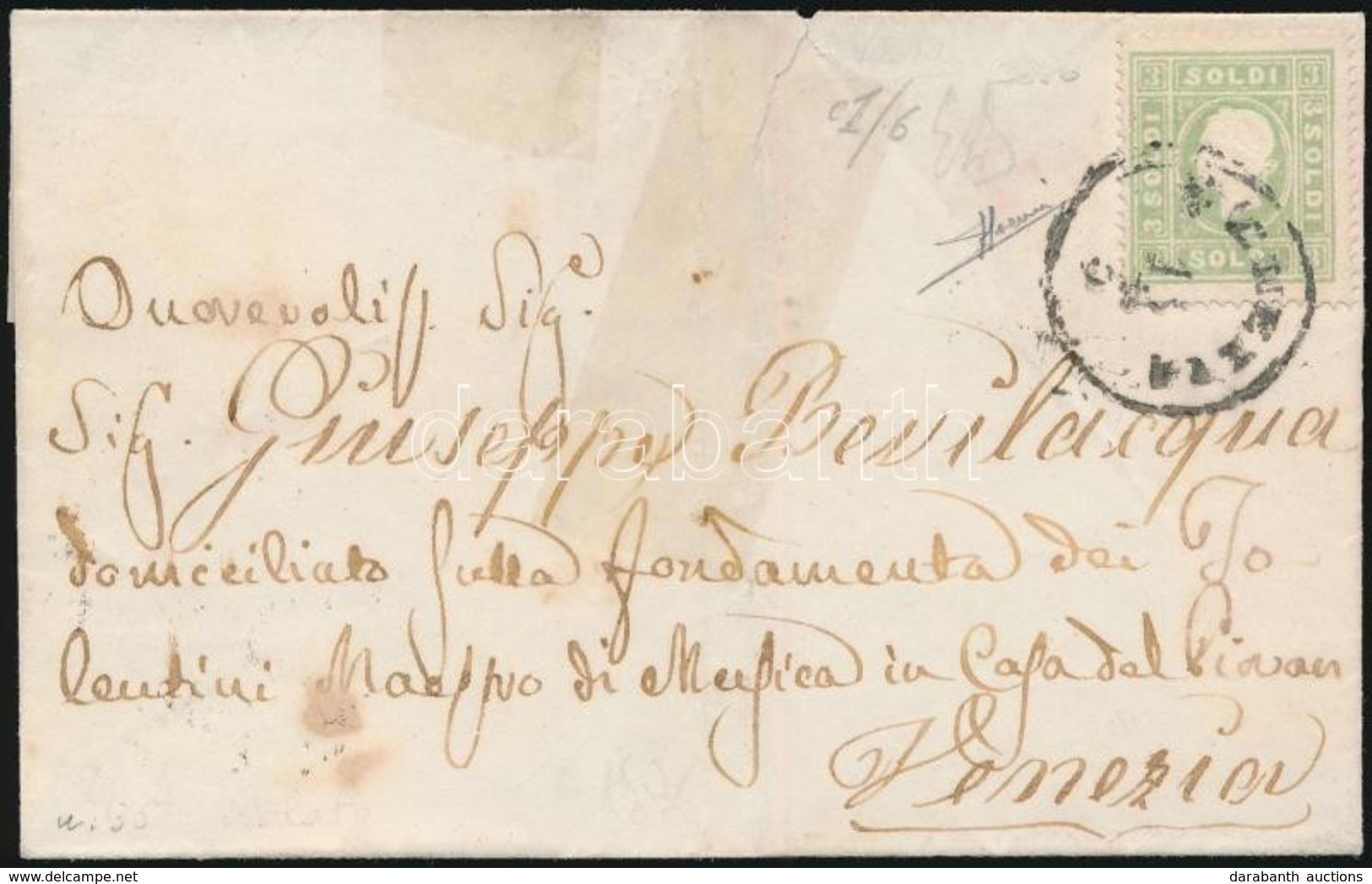 1859 Helyi Levél 3 Soldi Bérmentesítéssel / Local Cover With 3 Soldi Franking 'VENEZIA' - Other & Unclassified