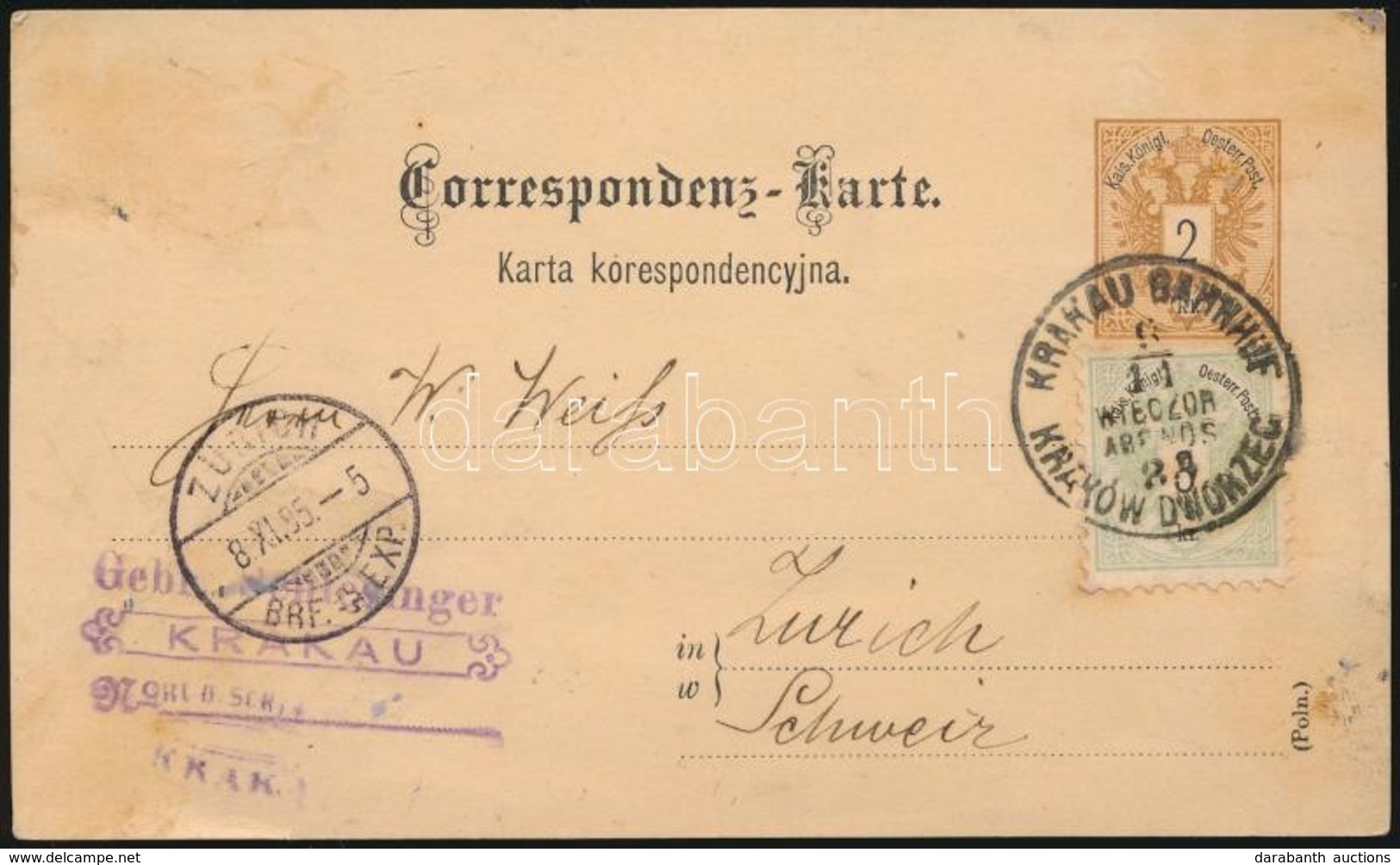 1885 Díjkiegészített Díjjegyes Levelez?lap Svájcba / PS-card With Additonal Franking To Switzerland - Other & Unclassified