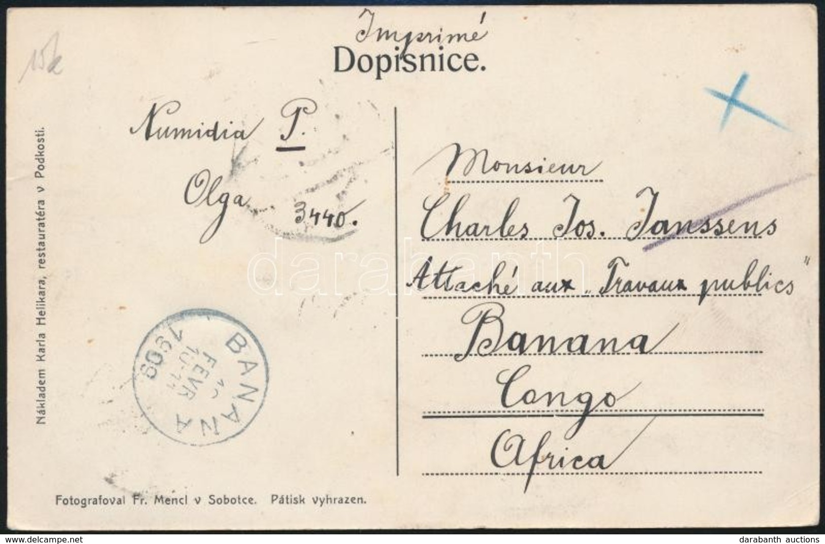 1909 Képeslap Belga Kongoba, Ritka Destináció! / Postcard To Banana/Congo, Strange Destination - Other & Unclassified