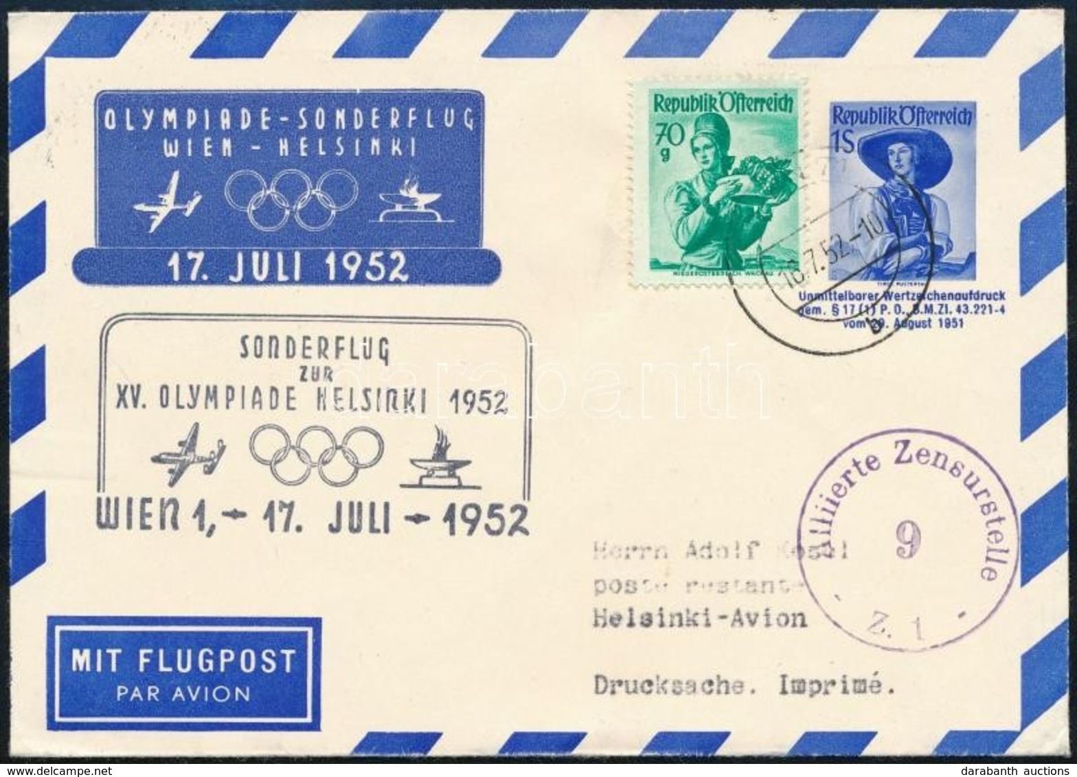 1952 Helsinki Olimpia Alkalmi Repülés Levél / Olympic Games Helsinki Special Airmail Cover - Altri & Non Classificati