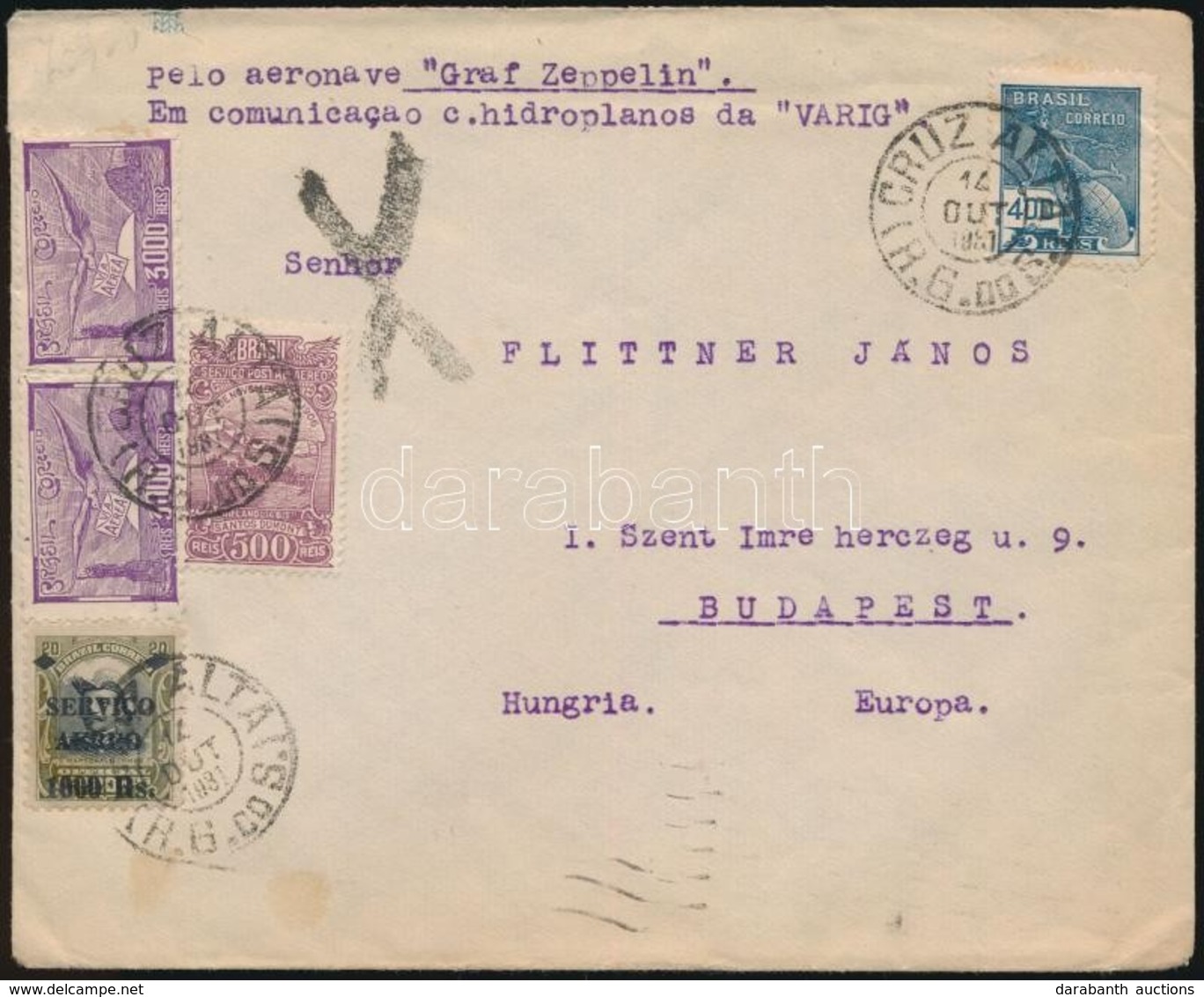 1931 Zeppelin Levél 5 Bélyeggel Bérmentesítve Magyarországra Küldve / Zeppelin Cover With 5 Stamps Franging To Hungary - Altri & Non Classificati