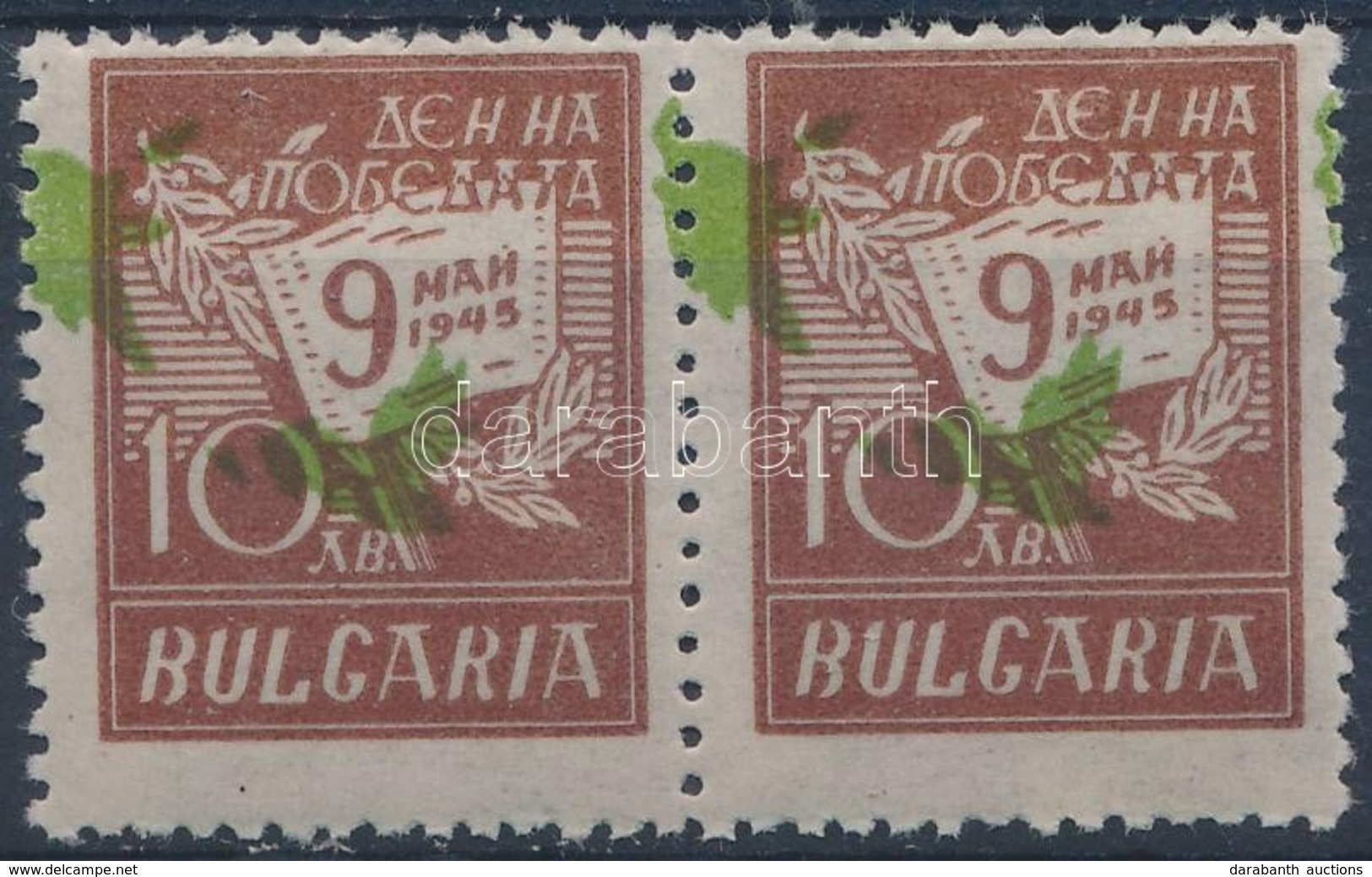 ** * 1945 Mi 496 Pár, 5 Mm-rel Balra Tolódott Zöld Színnyomat / Pair With Shifted Green Colour Print - Altri & Non Classificati
