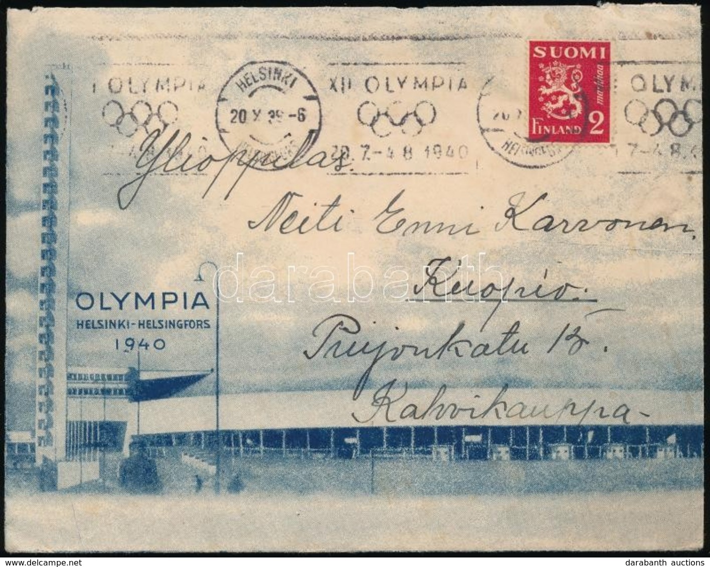 1939 Levél Az Elmaradt Helsinki Olimpia Reklámjával / Cover Advertising The (postponed) Helsinki Olympic Games - Altri & Non Classificati