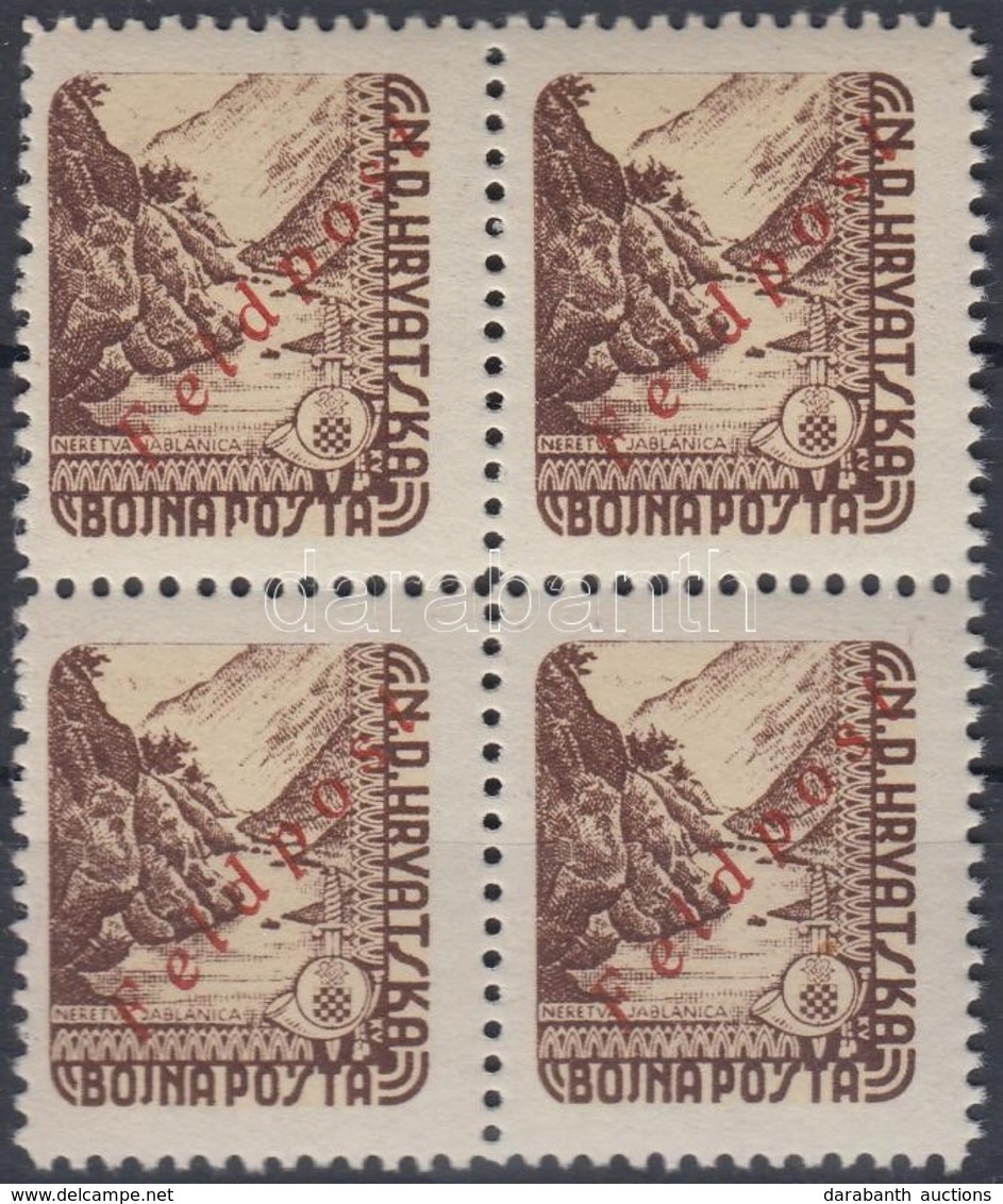 ** 1945 Katonai Posta Bélyeg Négyestömb Piros 'FELDPOST' Felülnyomással / Field Post Stamp With Red Overprint, Block Of  - Other & Unclassified