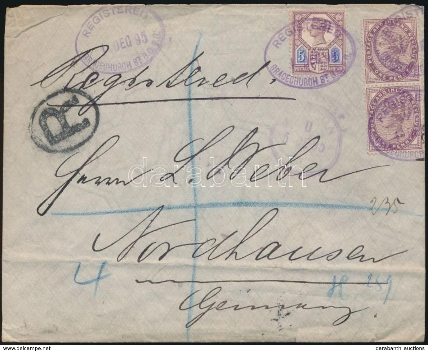 1895 Ajánlott Levél Perfin Bélyegekkel Bérmentesítve, Németországba Küldve / Registered Cover With Perfin Stamps To Germ - Altri & Non Classificati