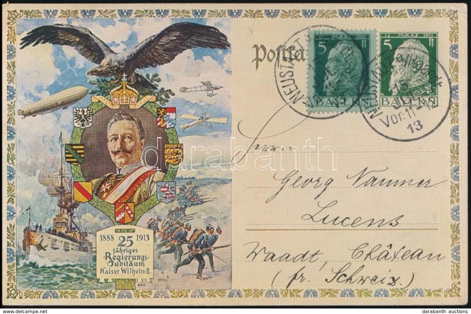 1913 Díjkiegészített Díjjegyes Levelez?lap Svájcba / PS-card With Additional Franking To Switzerland - Altri & Non Classificati
