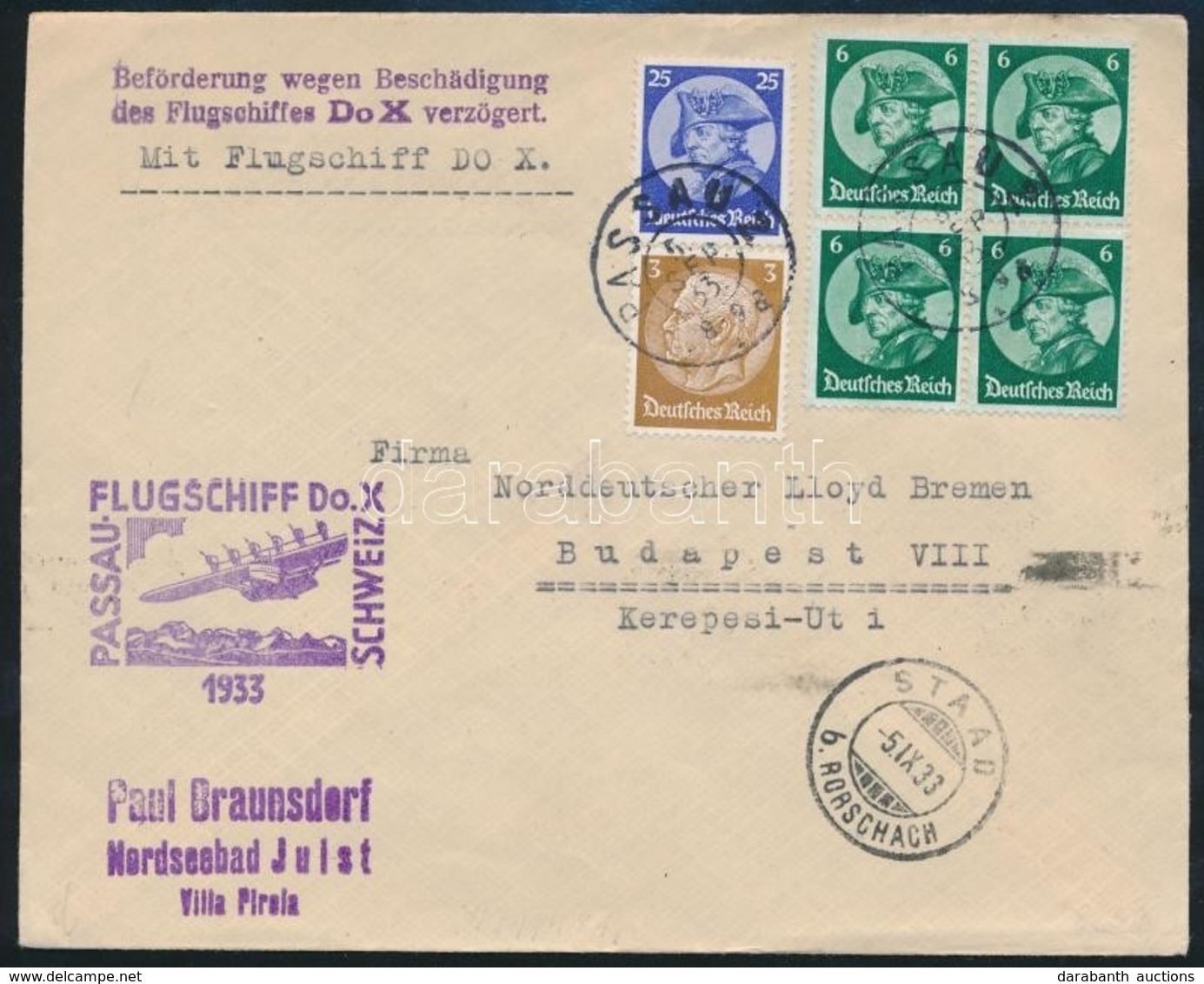 1933 A Dornier Do. X Elmaradt Budapesti Repülésére Feladott Levél / Cover Mailed For The Failed Passau-Budapest Flight - Altri & Non Classificati
