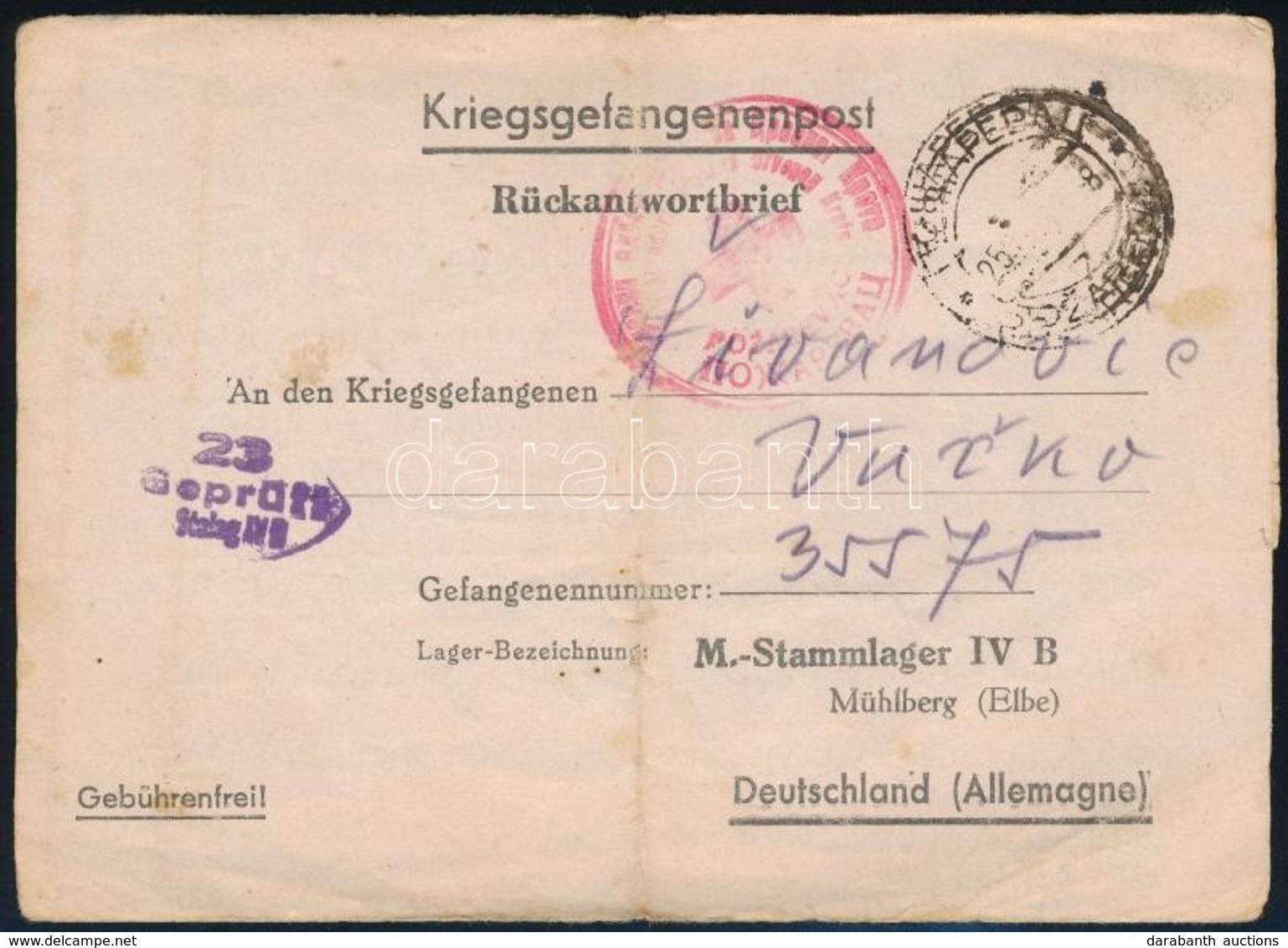 1923 Válaszlevél Szerbiából Németországi  Hadifogoly Táborba Küldve, Cenzúrázva / Censored Reply Cover From Serbia To PO - Altri & Non Classificati