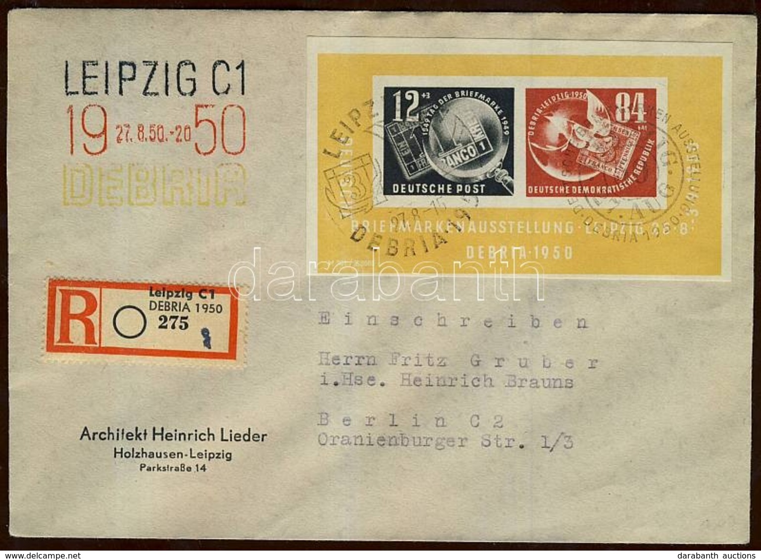 1950 DEBRIA Blokk Ajánlott Levélen / Mi Block 7 On Registered Cover - Sonstige & Ohne Zuordnung