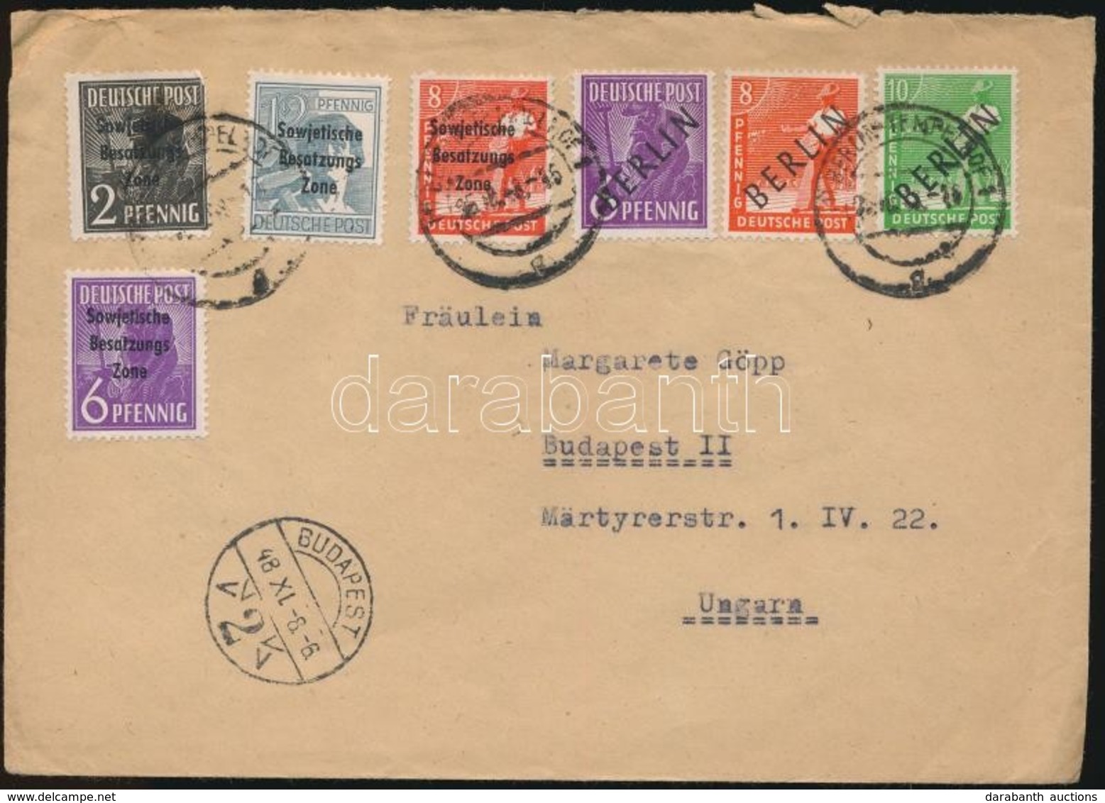 1948 Levél 7 Bélyeges Bérmentesítéssel Magyarországra Küldve / Cover With 7 Stamps Franking To Hungary - Altri & Non Classificati