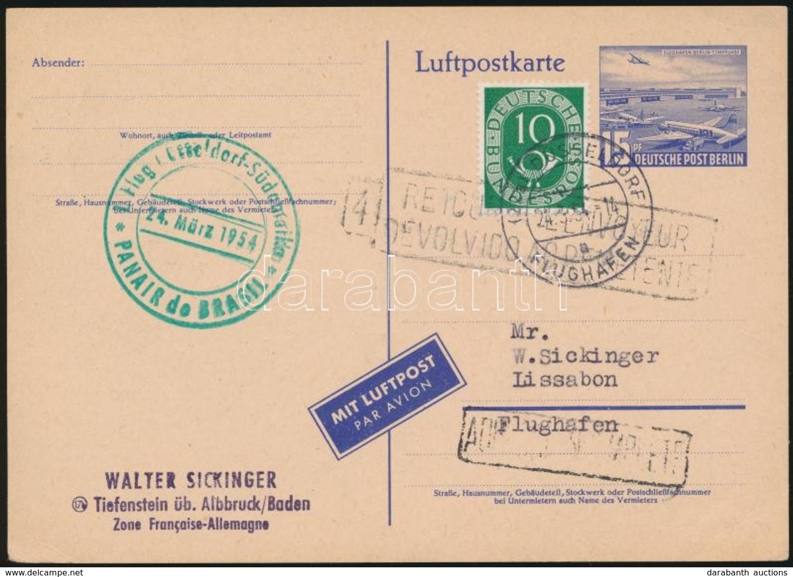 1954 Panair Els? Repülés Levél / First Flight Cover Düsseldorf - South America - Altri & Non Classificati