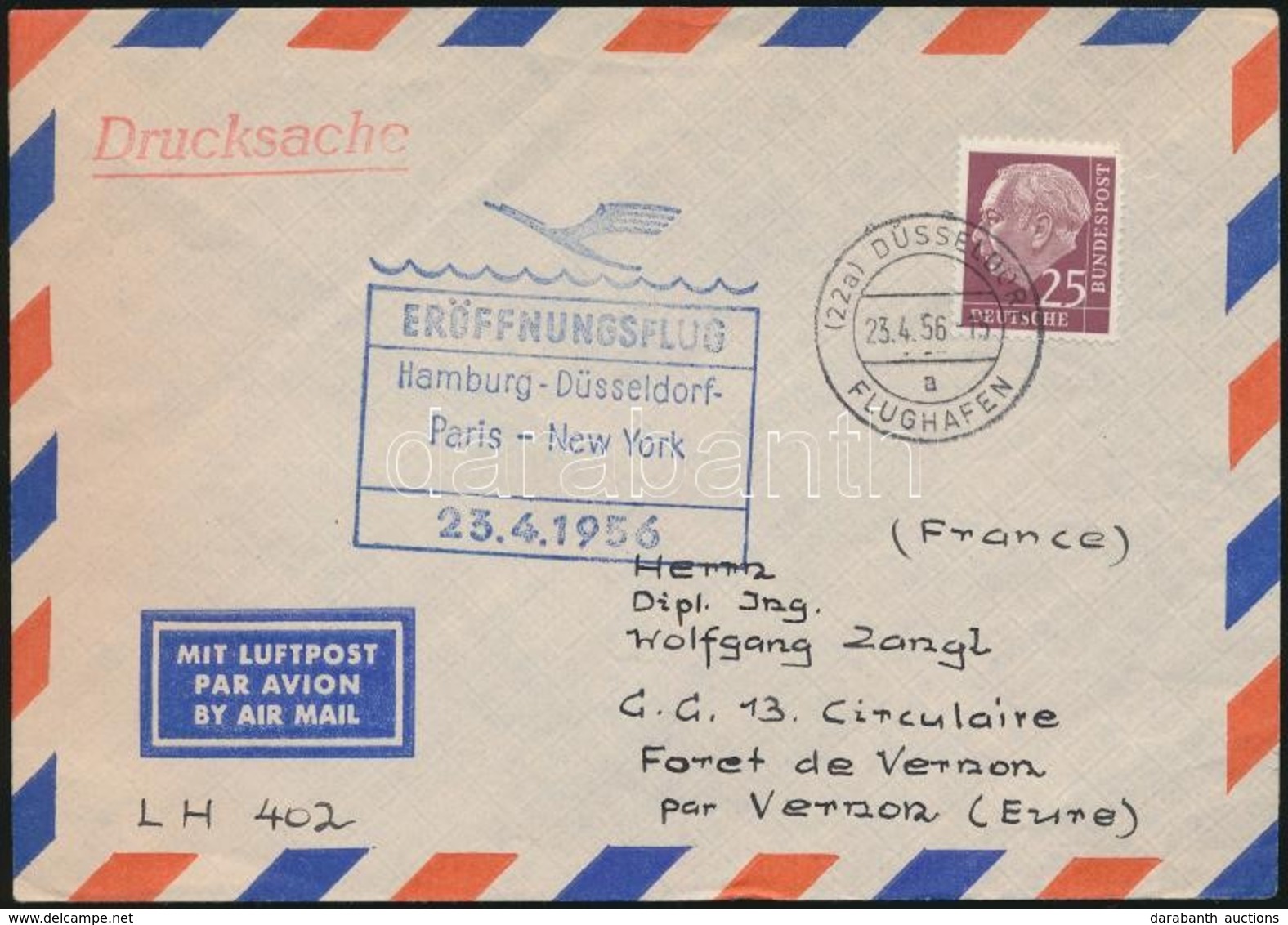 1956 Lufthansa Els? Repülés Levél / First Flight Cover Hamburg - New York - Altri & Non Classificati
