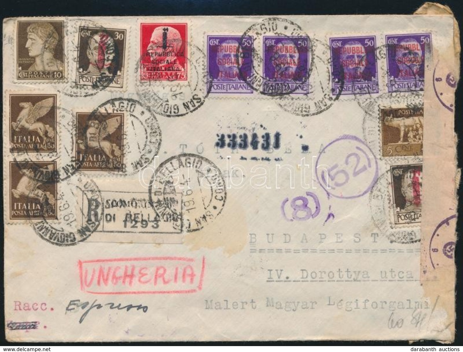 1944 Cenzúrás Expressz Ajánlott Levél Magyarországra / Censored Registered Express Cover To Hungary - Altri & Non Classificati