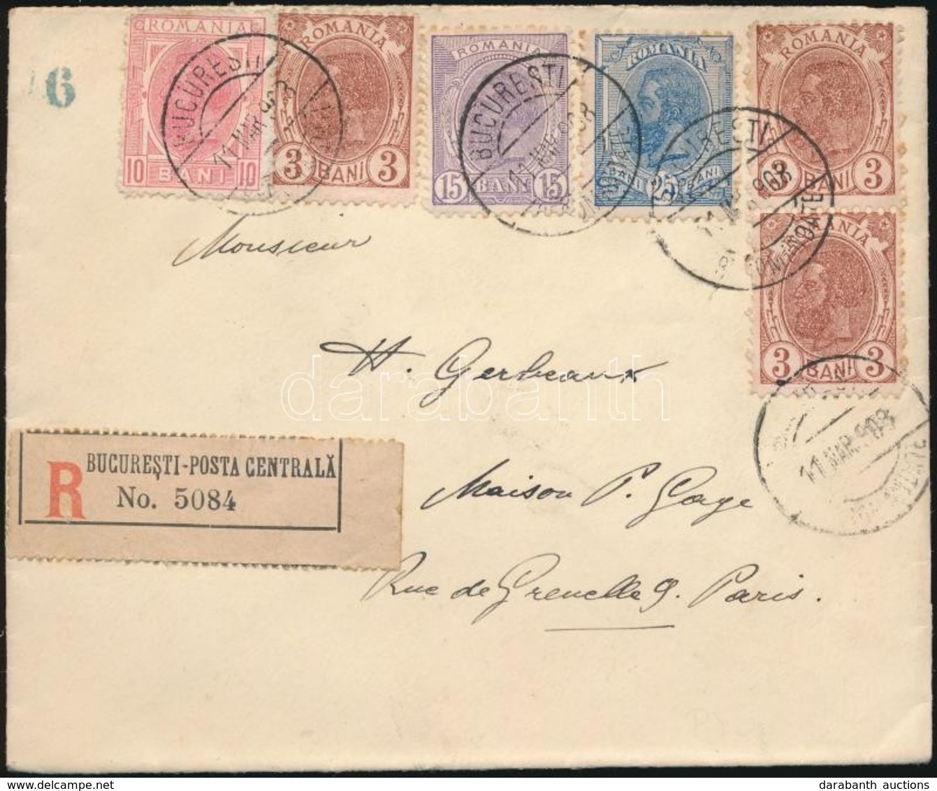 1908 Ajánlott Levél 5 Szín? Bérmentesítéssel Párizsba / Registered Cover With 5 Colour Franking To Paris - Altri & Non Classificati