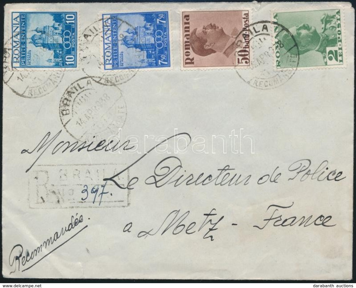 1938 Ajánlott Levél Franciaországba / Registered Cover To France - Altri & Non Classificati