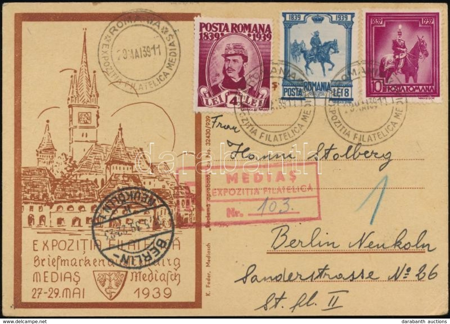 1939 Ajánlott Evelez?lap A Meggyesi Bélyegkiállításról / Registered Postcard From Stamp Exporition Medias - Altri & Non Classificati