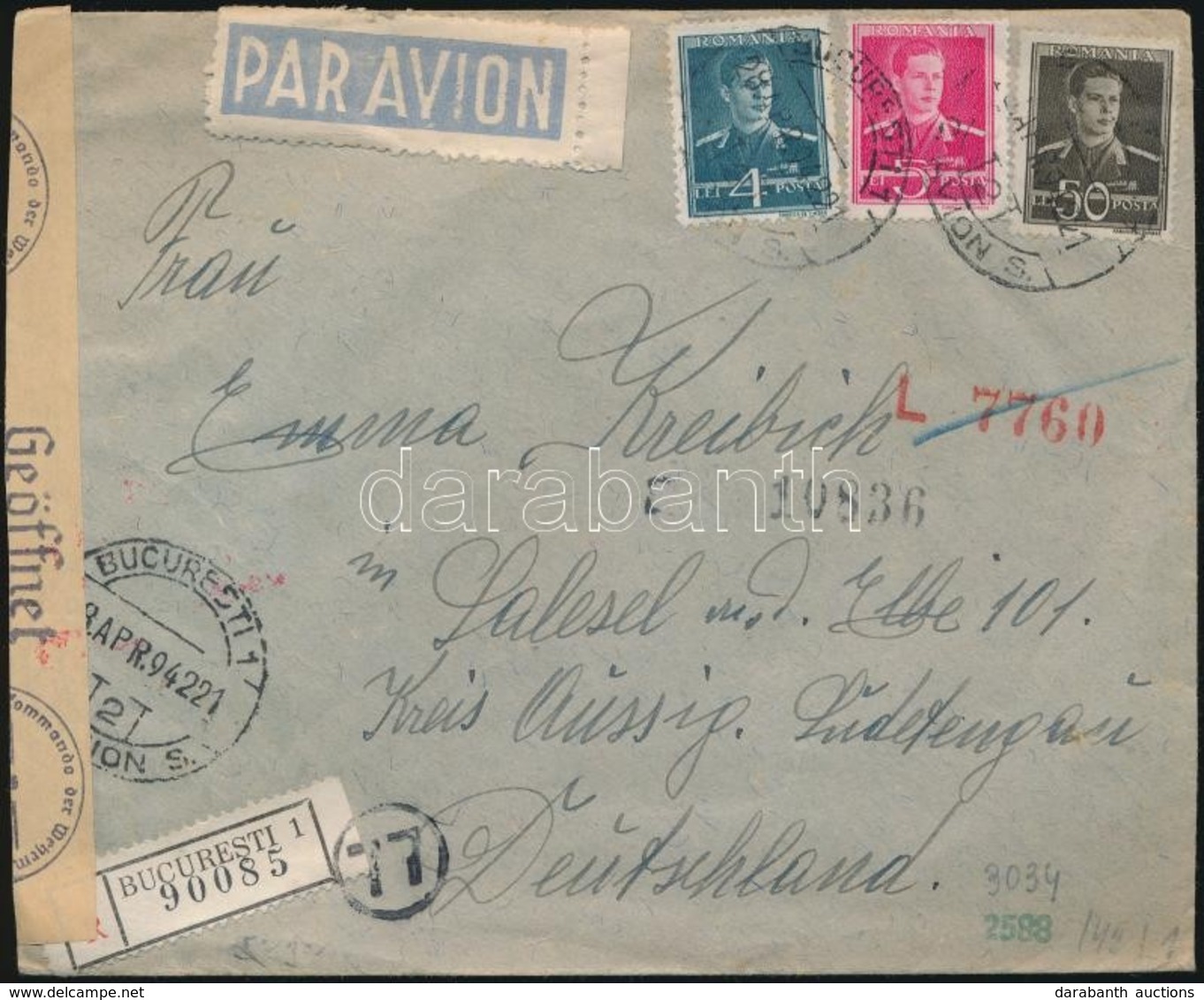 1942 Cenzúrás Ajánlott Légi Levél Németországba / Censored Registered Airmail Cover To Germany - Altri & Non Classificati
