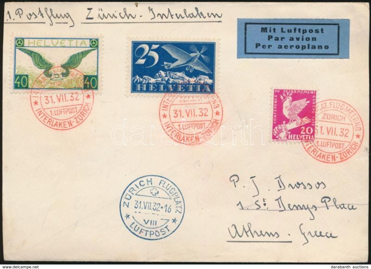 1932 INTERNAT FLUGMEETIN Alkalmi Légi Levél Athénbe / Airmail Cover To Greece - Altri & Non Classificati