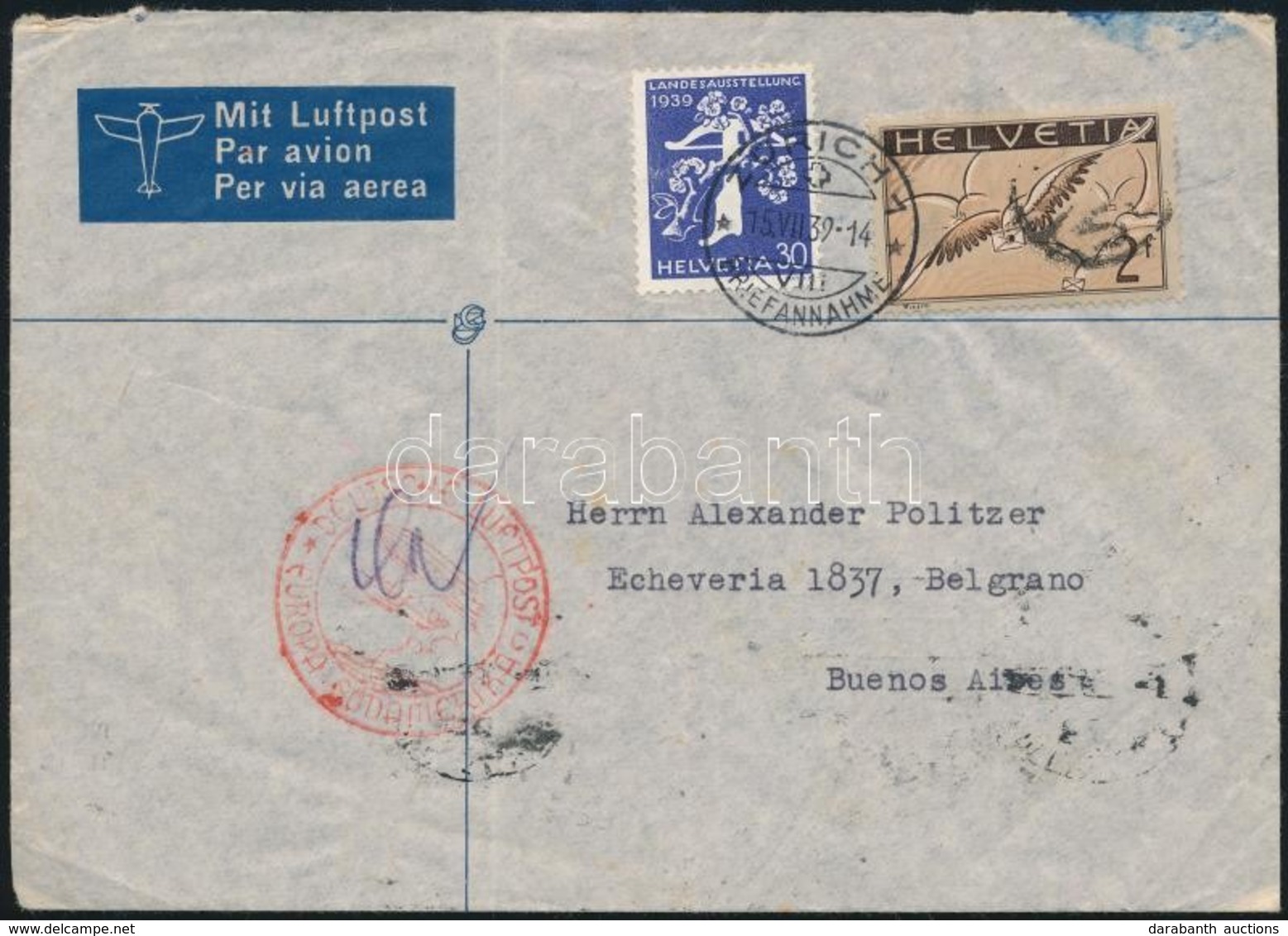 1939 Légi Levél Argentínába / Airmail Cover To Argentina - Altri & Non Classificati