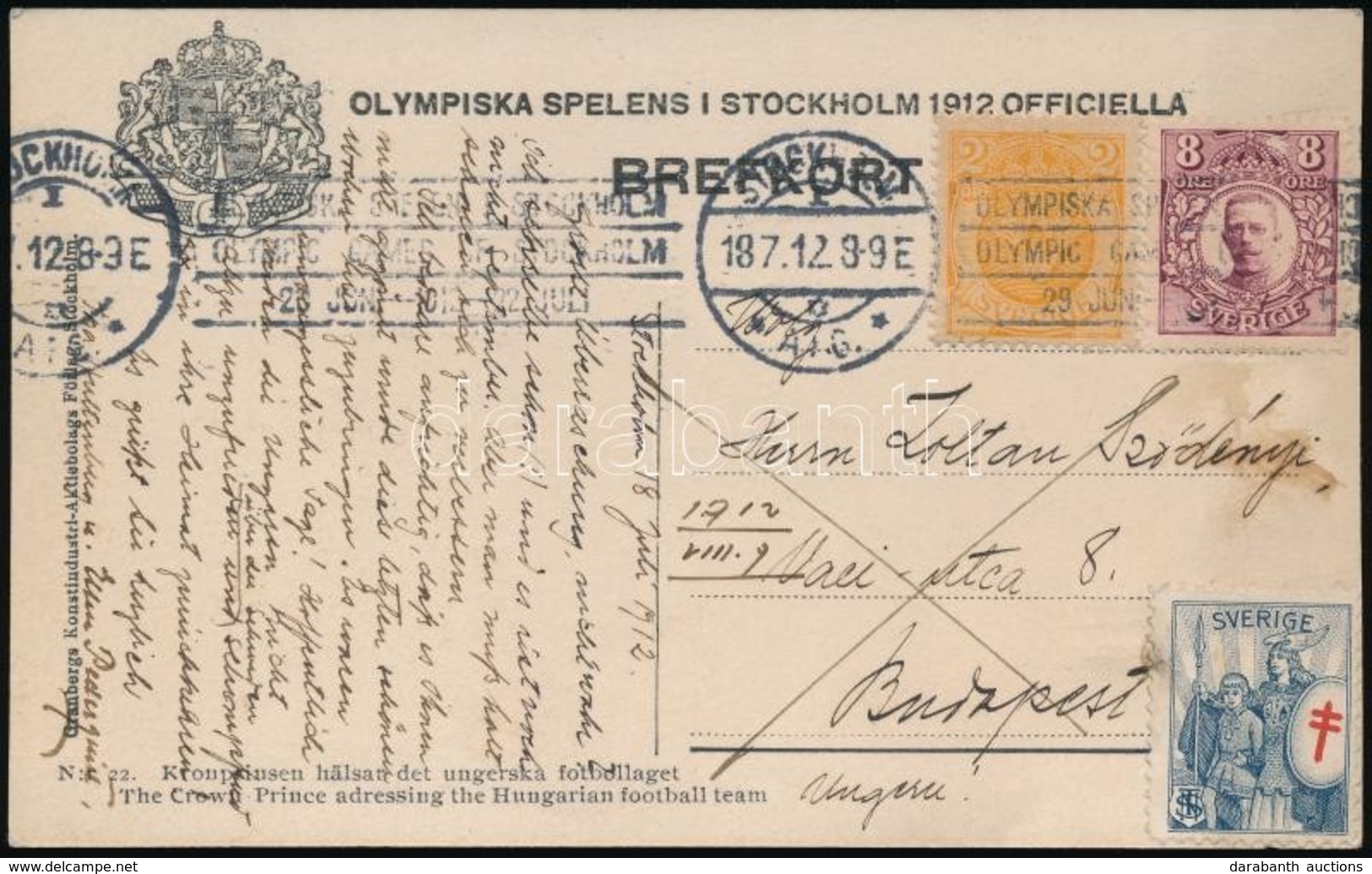 1912 Magyar Labdarúgó Csapatot Reklámozó Képeslap A Stockholmi Olimpiáról Budapestre / Hungarian Football Team Postcard  - Altri & Non Classificati