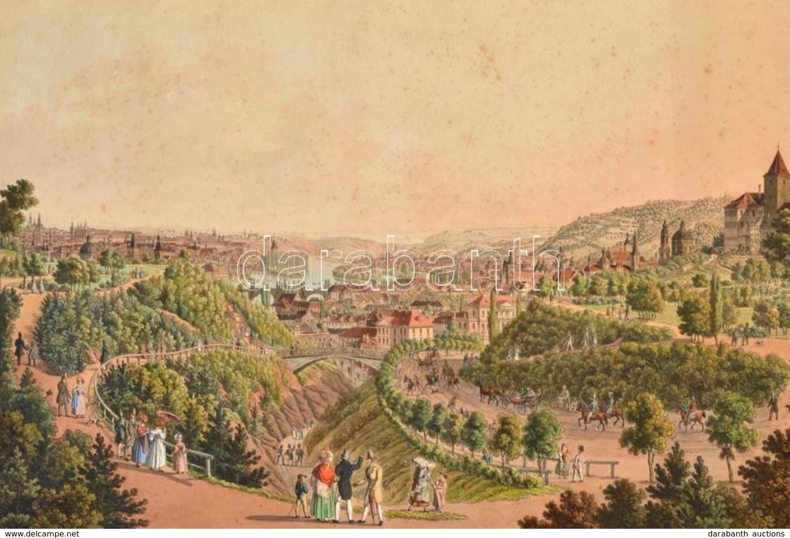 1830 Prága Látképe. Rézmetszet, Aquatinta. 'Nord - Ansicht Von Prag Aus Dem Volksgarten' A Malerische Darstellung Von Pr - Stampe & Incisioni