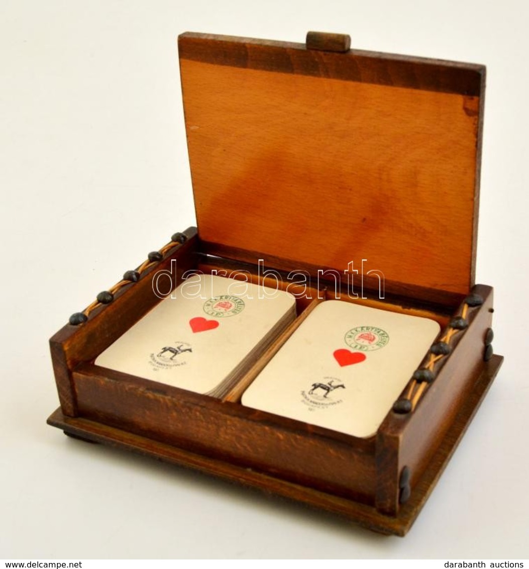 Cca 1930 Két Pakli Piatnik Römikártya, Nagyon Jó állapotban, Fa Ládában / Two Decks Of Cards In Wooden Box - Altri & Non Classificati