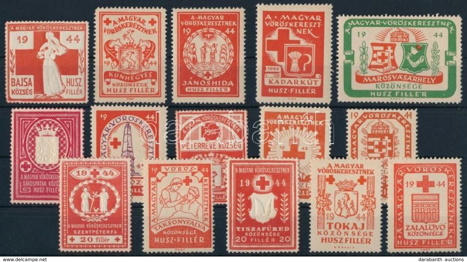 1944 15 Különféle Vöröskereszt Városi Szervezetek Segélybélyeg / 15 Different Cities Red Cross Aid Stamps - Unclassified