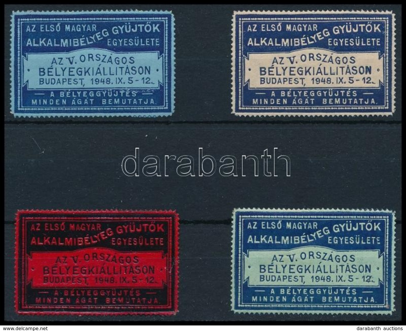 1948 Els? Magyar Alkalmibélyeg Gy?jt?k Egyesülete 4 Db Klf Szín? Levélzáró / 4 Different Labels - Unclassified