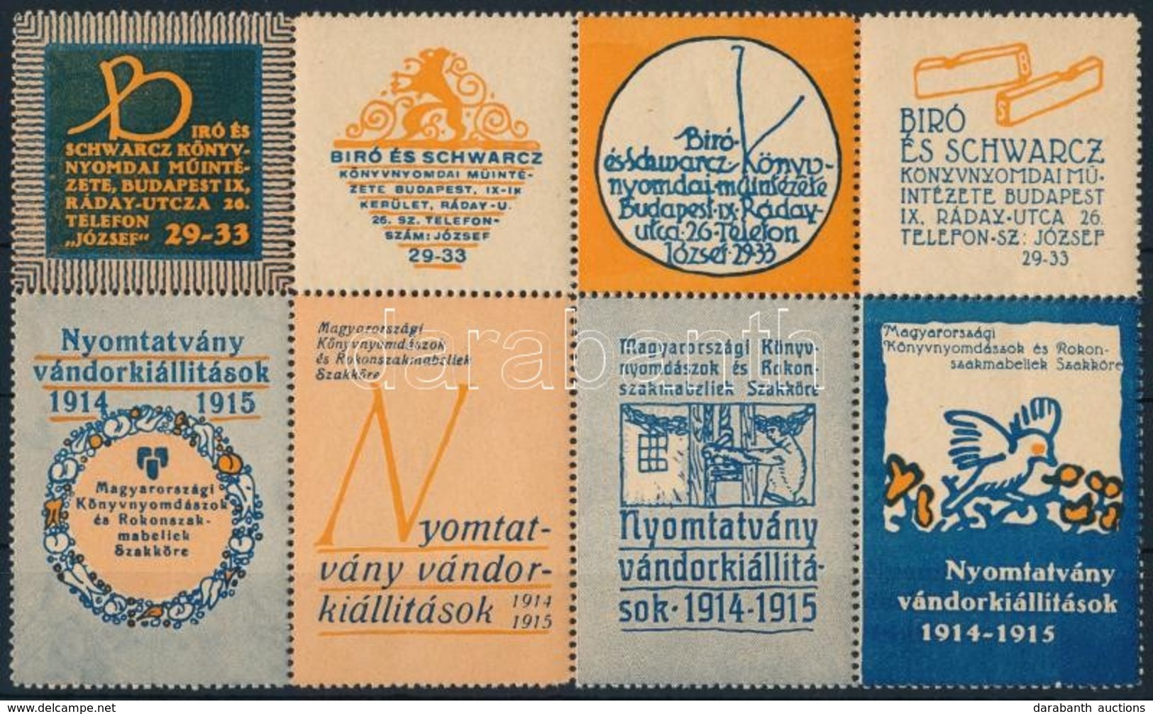 1915 Nyomtatvány Vándorkiállítás Levélzáró Nyolcastömb / Poster Stamp Set Of 8 - Non Classificati