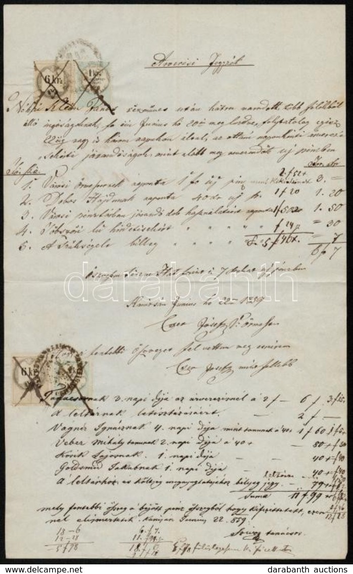 1859 Árverési Jegyzék 2x 6kr Okirati + 1 Kr Hirdetmény Illeték Bélyegekkel  / Document With Document And Advertising Sta - Unclassified