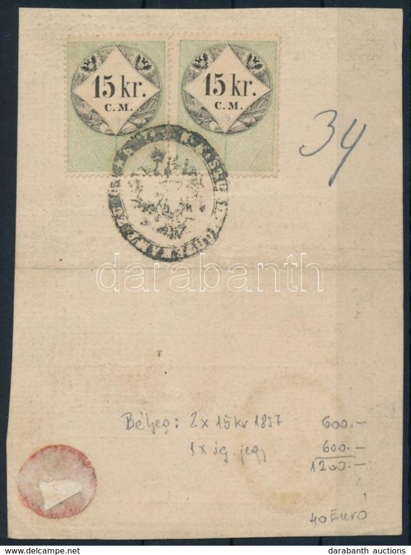 1869 2x15kr CM Okmánybélyeg Igazolólapon / Document Stamps On Id - Unclassified