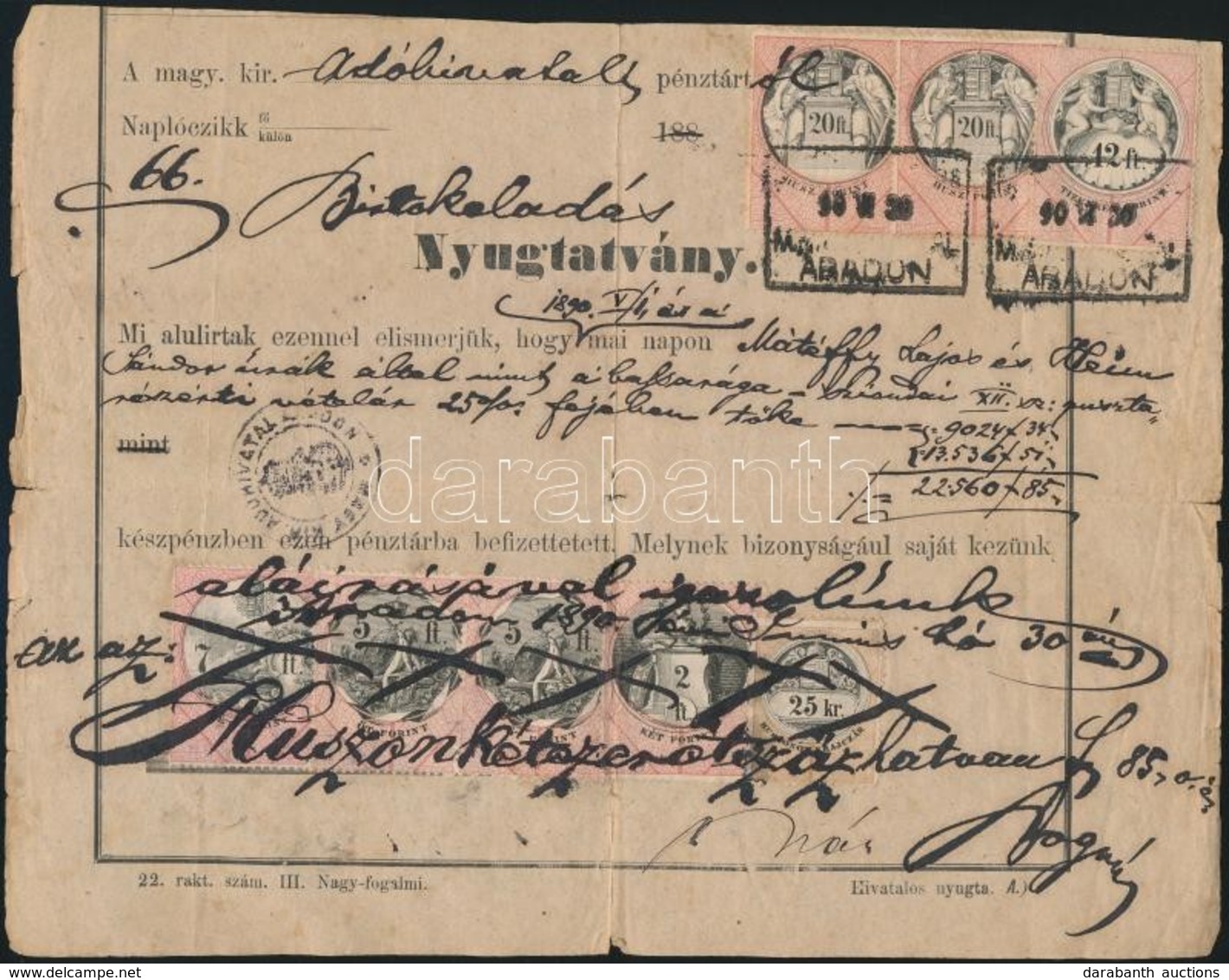 1890 Nyugtatvány 71,25Ft Okmánybélyeggel / Document With Fiscal Stamps - Unclassified