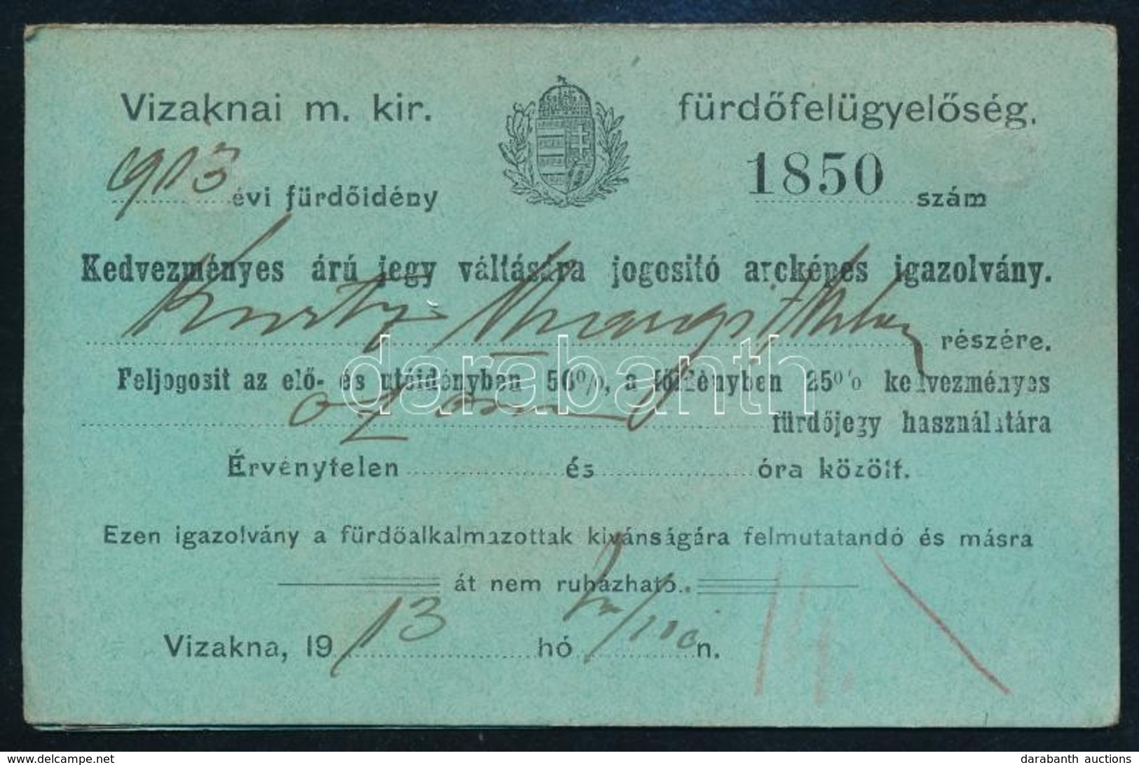 1913 Vízakna Fényképes Fürd?belép?, 12x8 Cm - Non Classificati