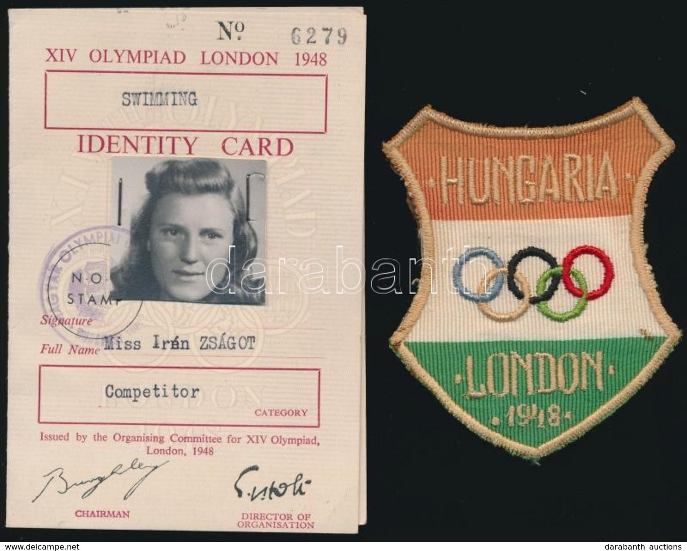 1948 London Zságot Irén M?ugró Olimpiai Igazolványa és Felvarrója.  / 1948 London Olympic Games Id And Patch Of Hungaria - Zonder Classificatie