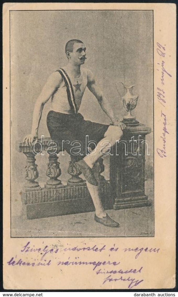 1899  Szokolyi Alajos (1871-1932) Athéni Olimpián Bronzérmes Magyar Atléta Saját Kézzel írt, önmagát ábrázoló Képeslapja - Altri & Non Classificati