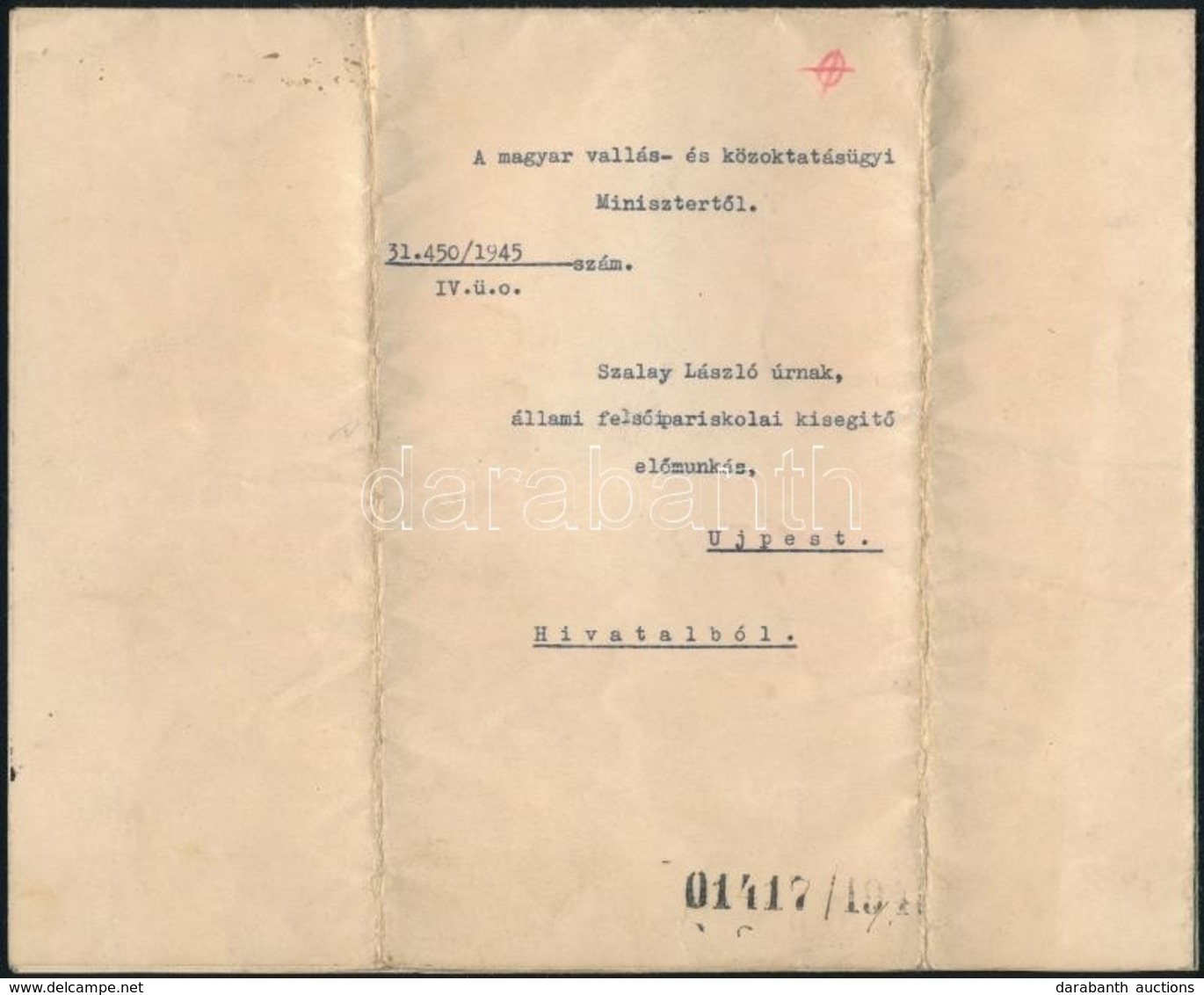 1945 Teleki Géza Vallás és Közoktatásügyi Miniszter Aláírása Hivatalos Levélen - Altri & Non Classificati