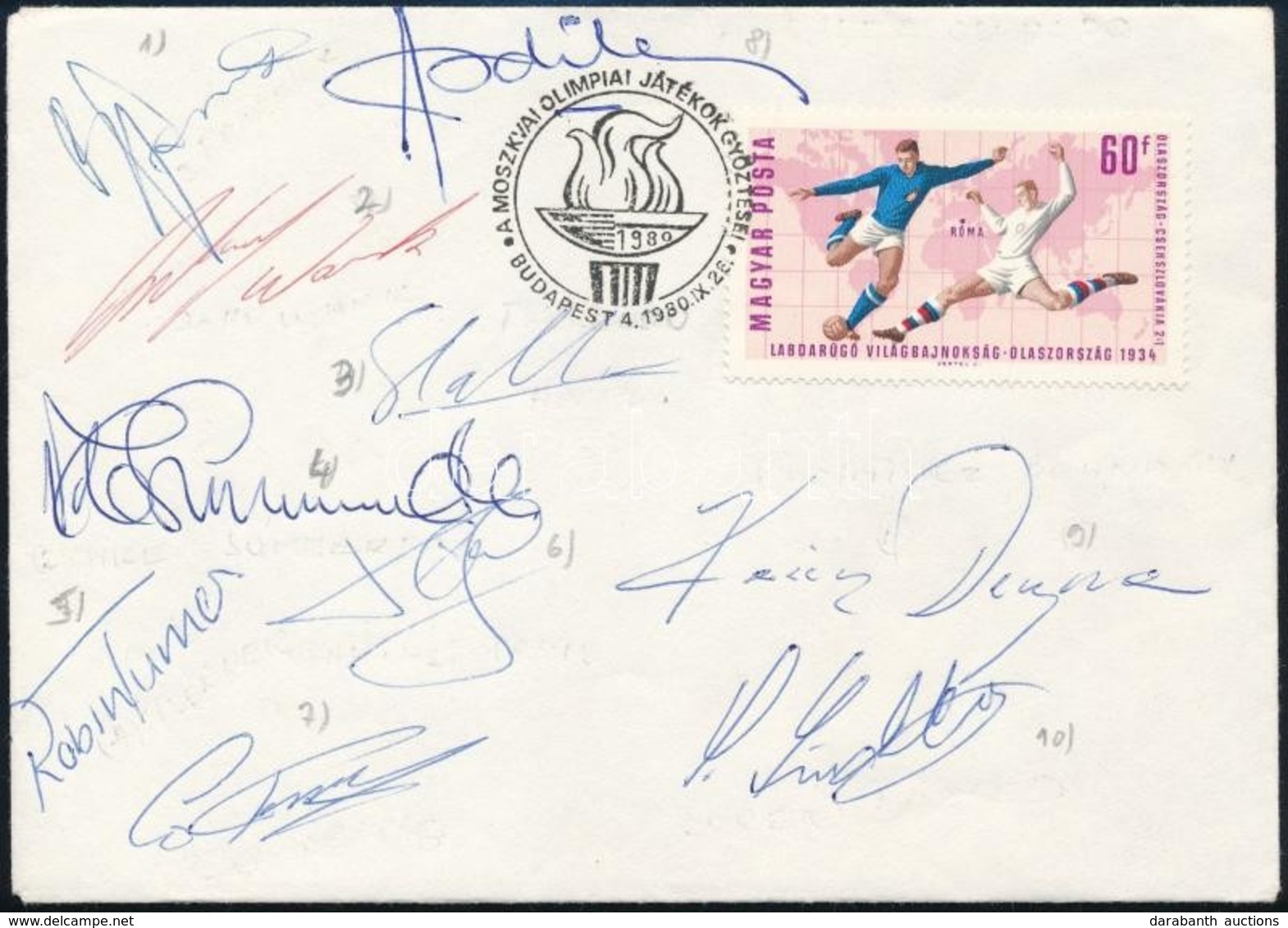 1980 Moszkvai Olimpia Gy?ztesei FDC Rajta Világhíres Landarúgók Aláírásaival Ardilles, Deyna, Himst, Prins / 1980 Moscow - Altri & Non Classificati