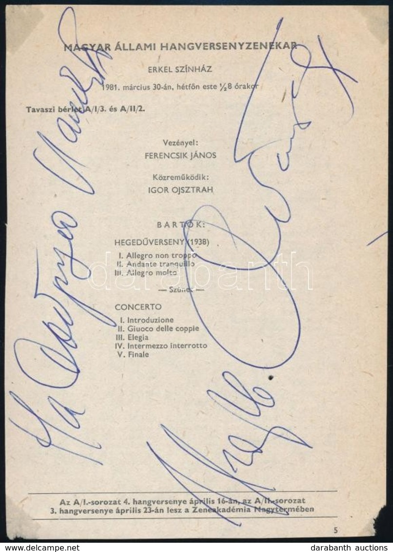 1981 Igor Ojsztrach Heged?m?vész Aláírása M?sorlapon / Autograph Signature Of Violinist - Altri & Non Classificati