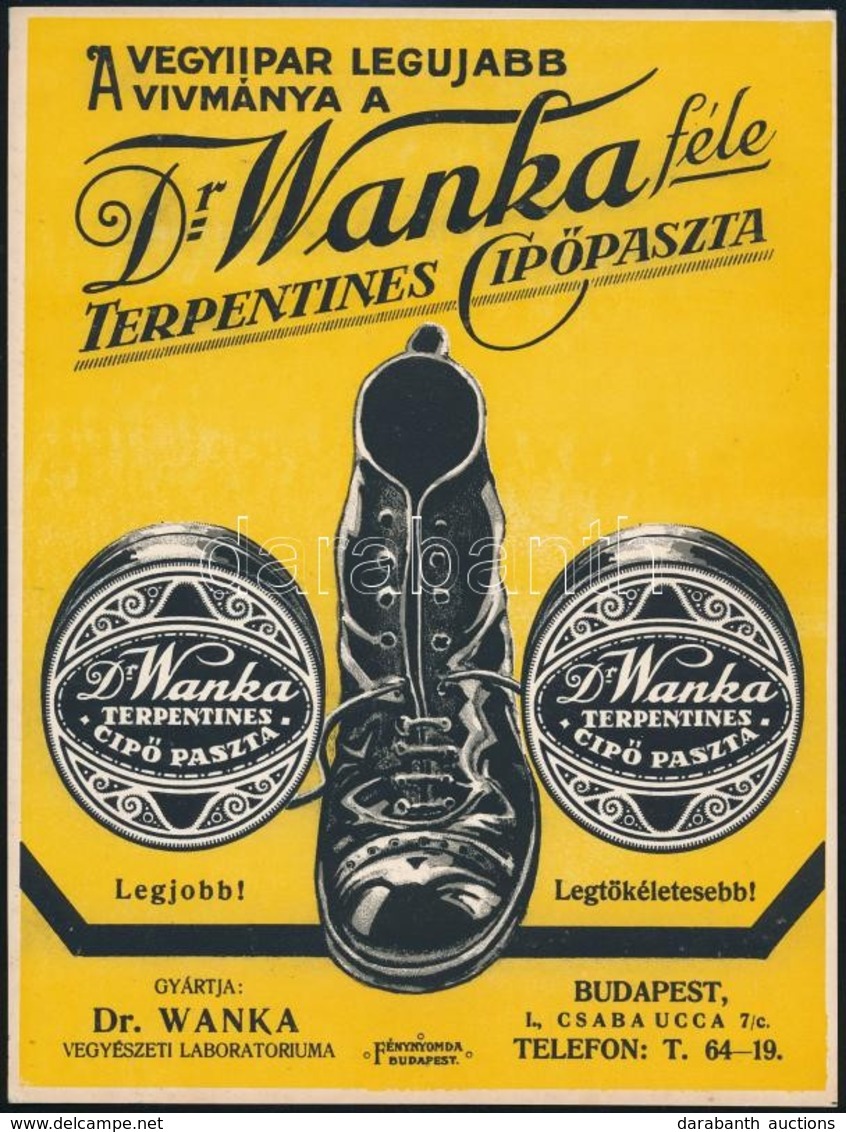 Cca 1910 Bp. I., Dr. Wanka-féle Terpentines Cip?paszta Reklámja, Szép állapotban, 24×18 Cm / Shoe Polish Advertisement,  - Pubblicitari