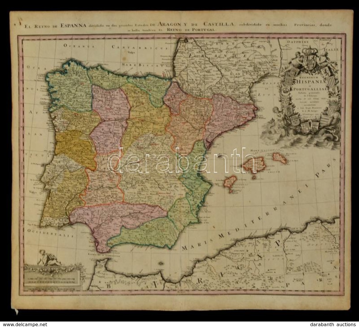 1720  Spanyolországés Portugália Térképe. Johann Baptist Homann: Regnorum Hispaniae Et Portugalliae Tabula Generalis. Sz - Other & Unclassified