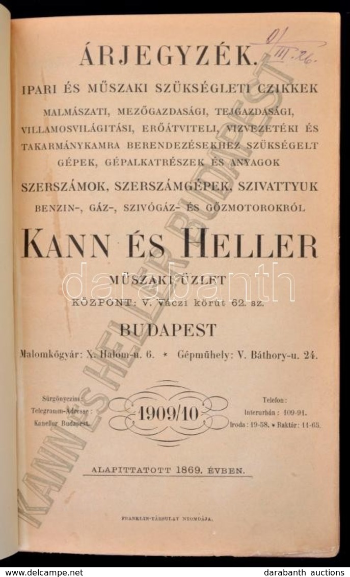 1909-1910 Bp., Kahn és Heller M?szaki üzlet árjegyzéke. Bp.,Franklin-ny., 704 P. Számos Illusztrációval. Átkötött Egészv - Non Classificati