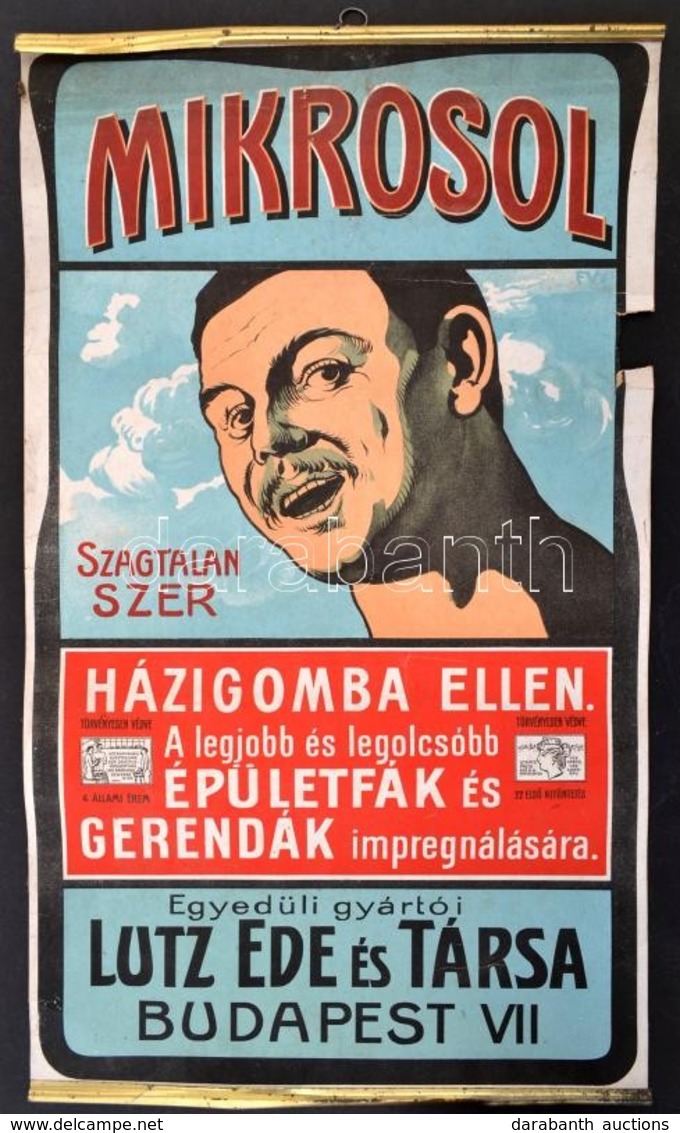 Cca 1910-1920 Mikrosol Gombaöl? Szer, Reklámplakát, Ofszet, Papír, Sérült, 44,5×26 Cm - Other & Unclassified