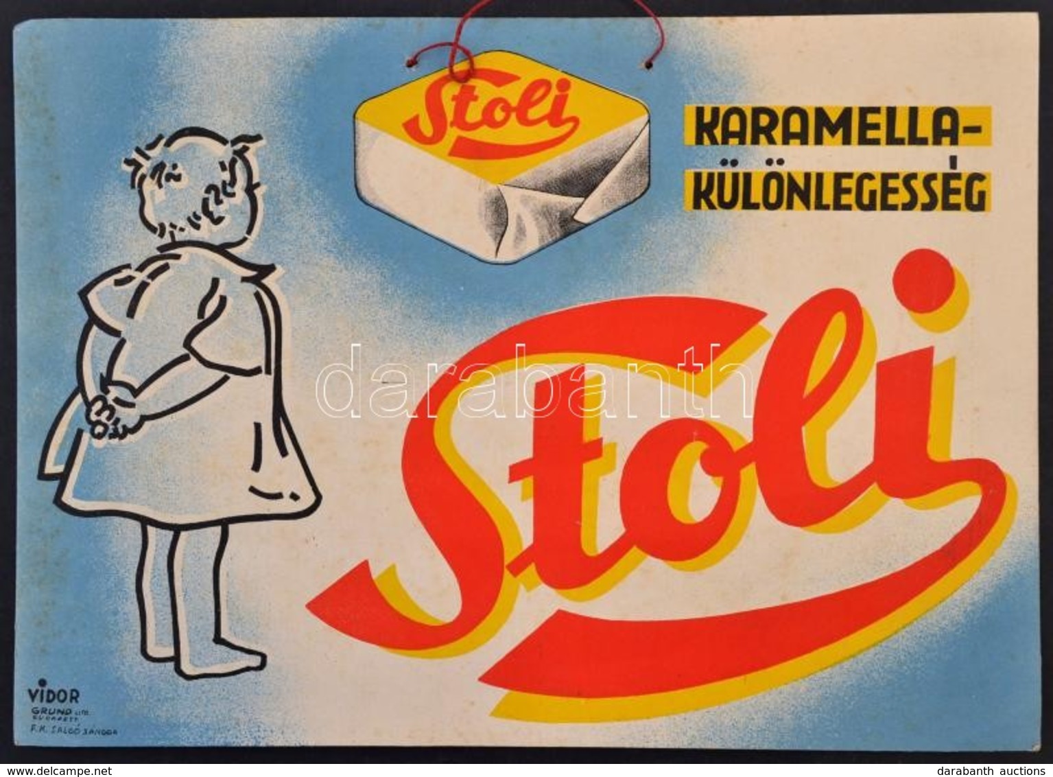 Cca 1930 Stoli Karamellakülönlegesség, Reklámplakát, Papír, Vidor Grund, 24×33,5 Cm - Other & Unclassified
