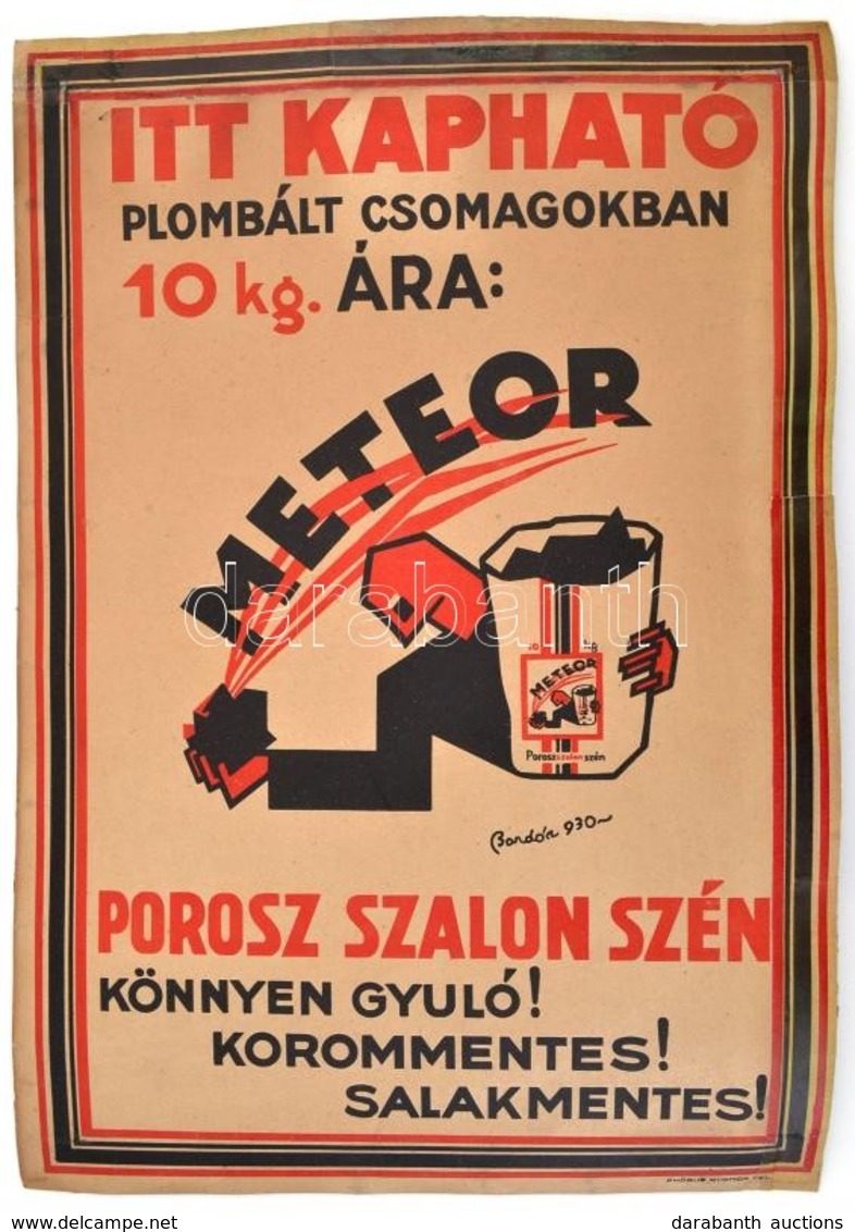 1930 Bardócz Árpád (1882-1938): Meteor Porosz Szalon Szén, Art Deco Reklám Plakát, Phöbus Nyomda, Restaurált, 47x33 Cm / - Altri & Non Classificati