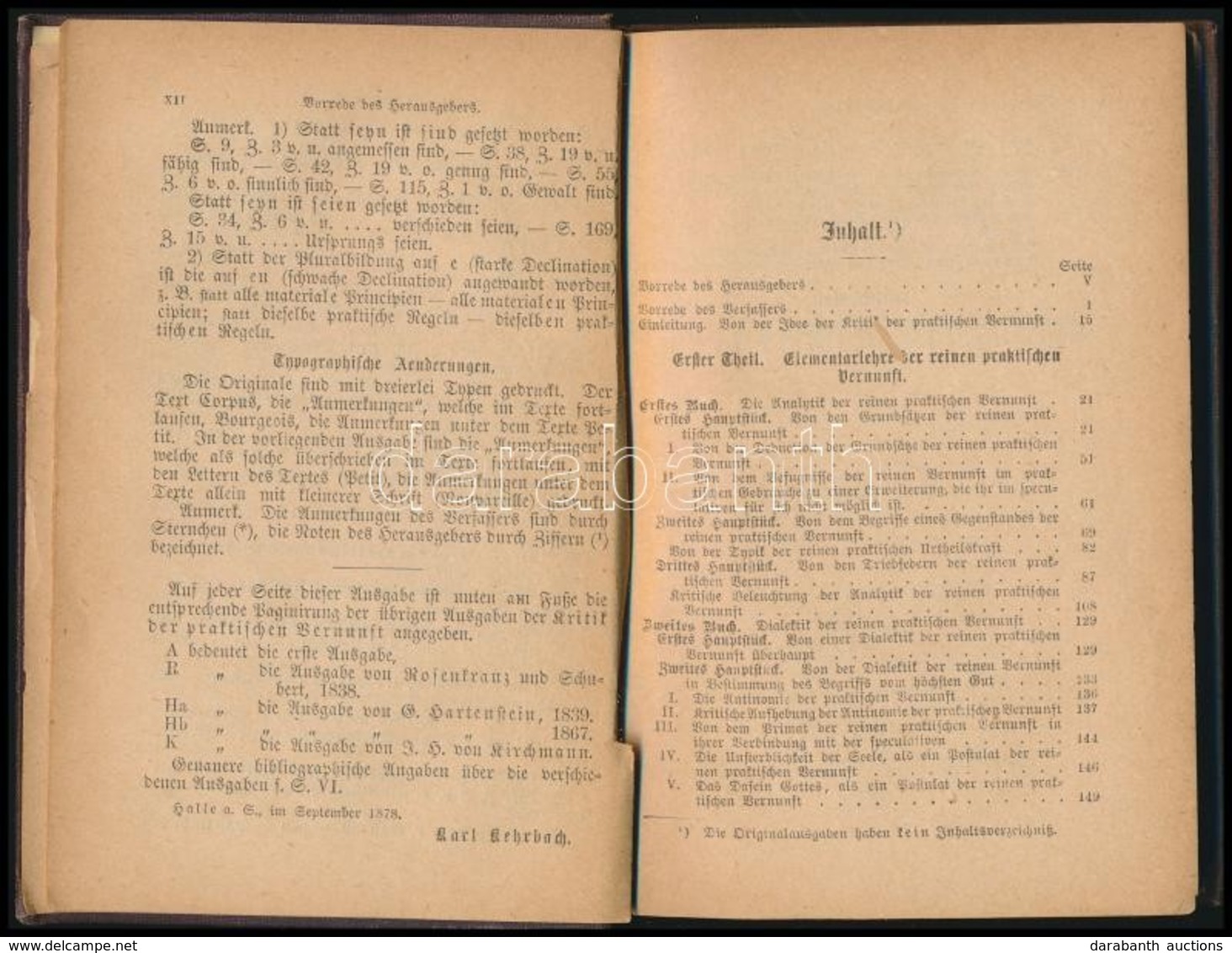 Immanuel Kant: Kritik Der Praktischen Vernunft. Szerkesztette: Karl Kehrbach. [Leipzig, 1878, Philipp Reclam,] 2+V-XIV+2 - Unclassified