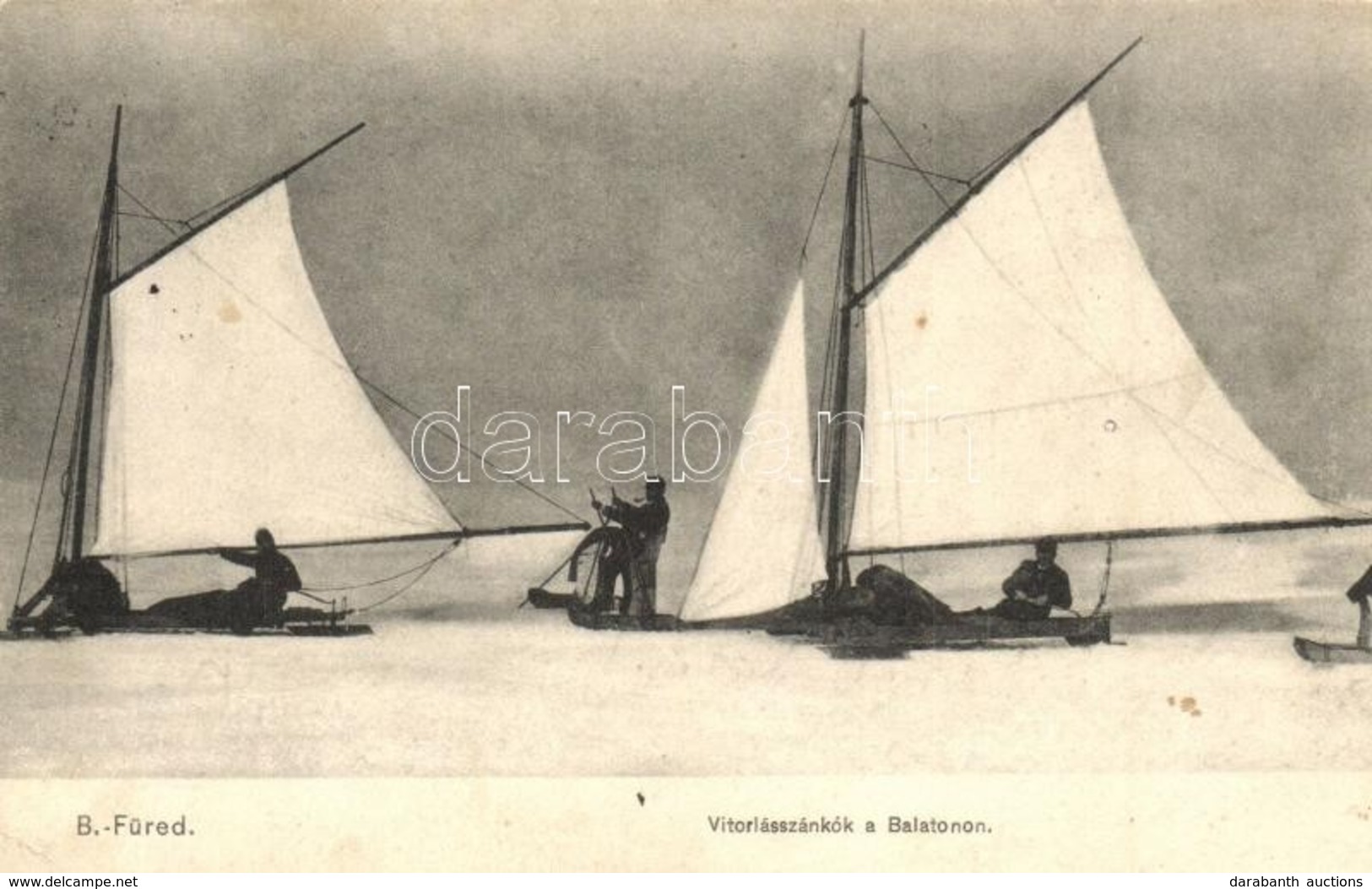 T2/T3 1905 Balatonfüred, Vitorlásszánkók A Befagyott Balaton Jegén. Balázsovich Gyula Fényképész Kiadása / Winter Sport  - Non Classificati