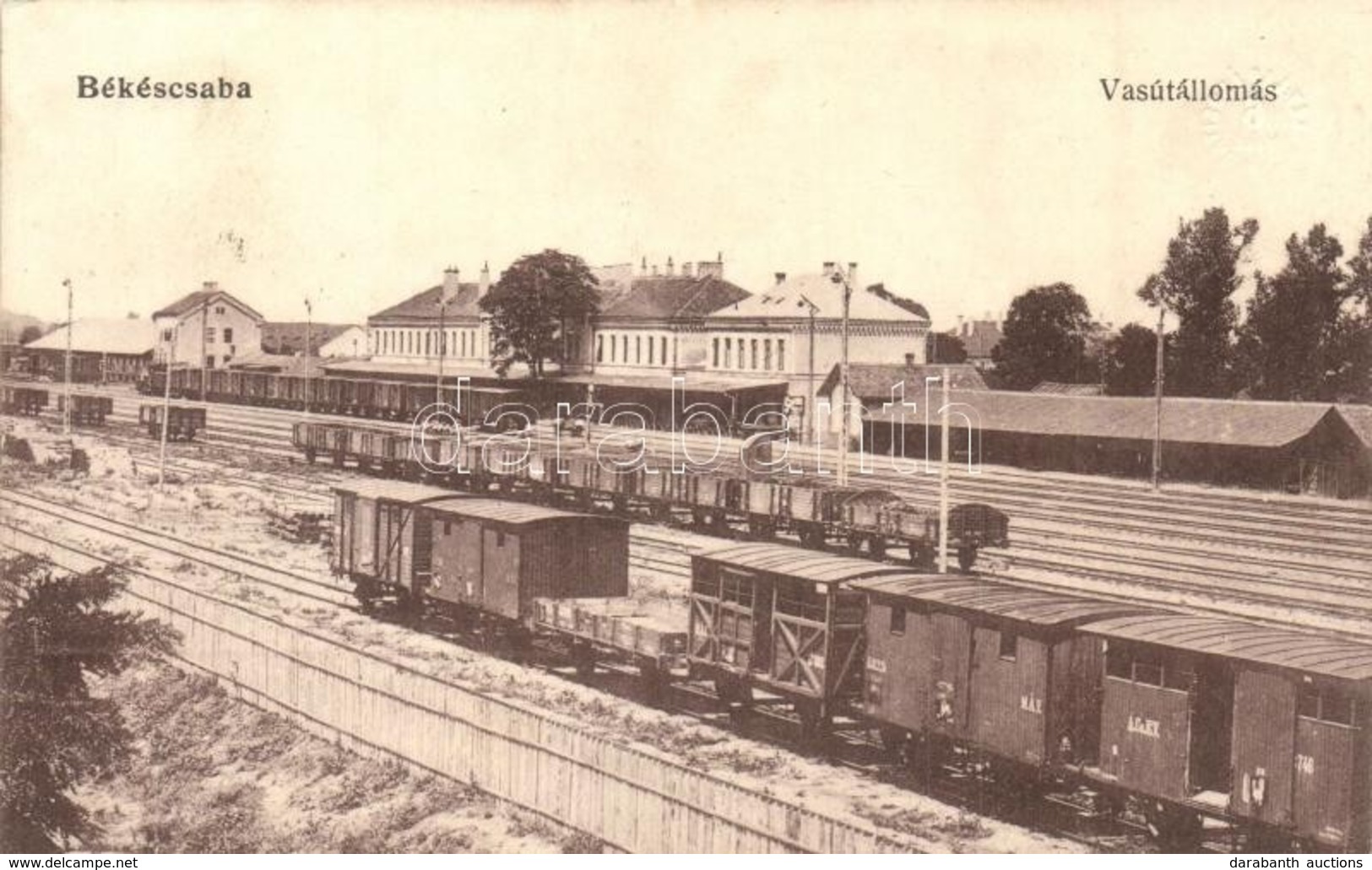 T1/T2 1915 Békéscsaba, Vasútállomás A Vágányok Fel?l, Vagonok / Bahnhof / Railway Station With Wagons (fa) - Non Classificati