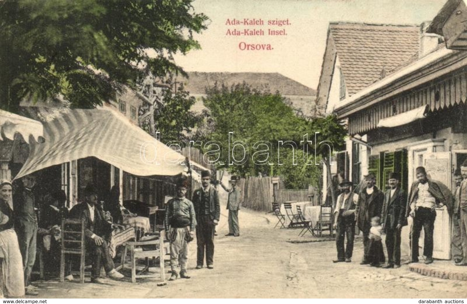 T2 Ada Kaleh (Orsova), Török Bazár Sor Törökökkel. Divald Károly 2106-1909. / Turkish Bazaars With Turkish Villagers - Unclassified